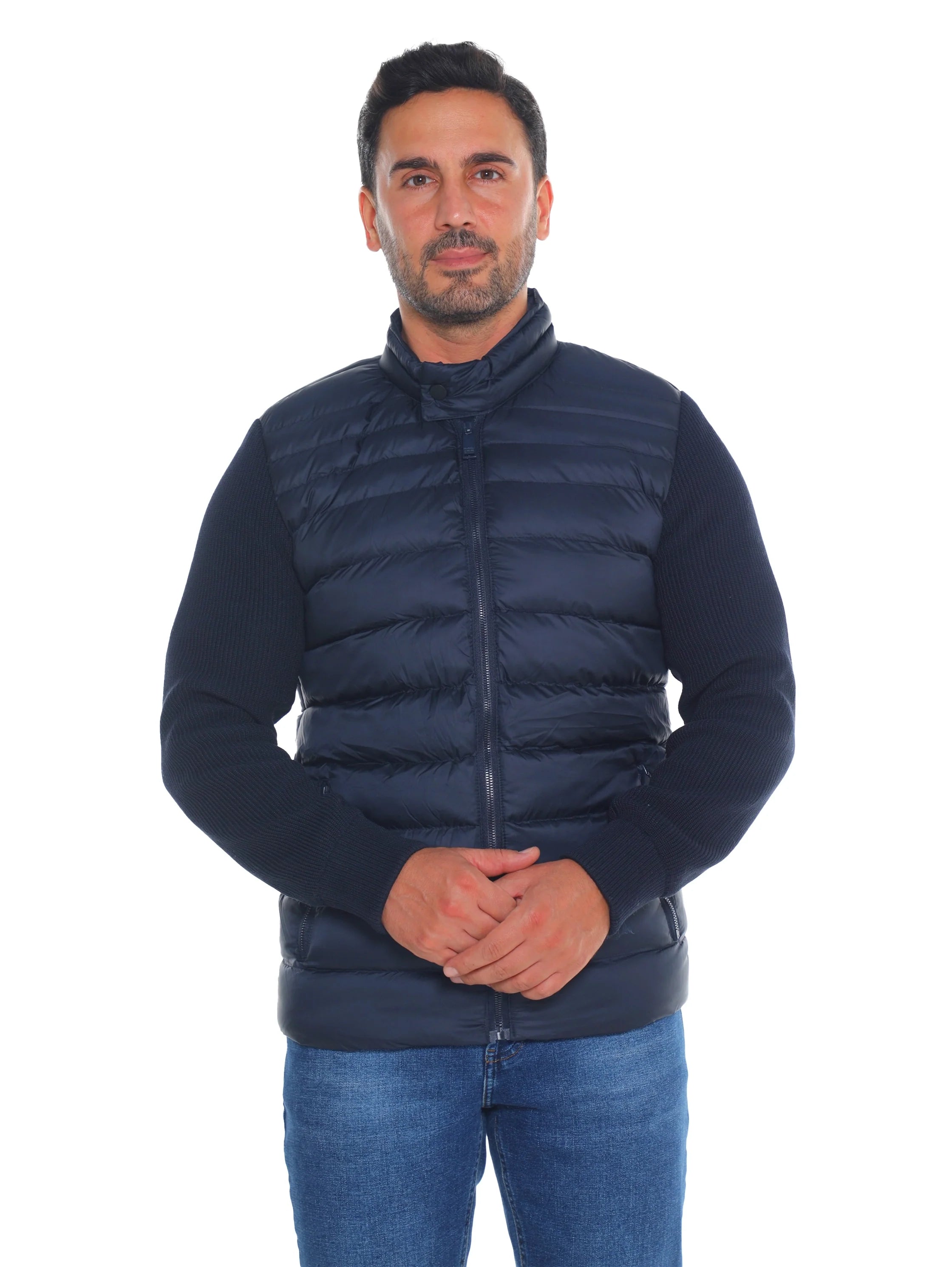 Navy Quilted Front Puffer Jacket