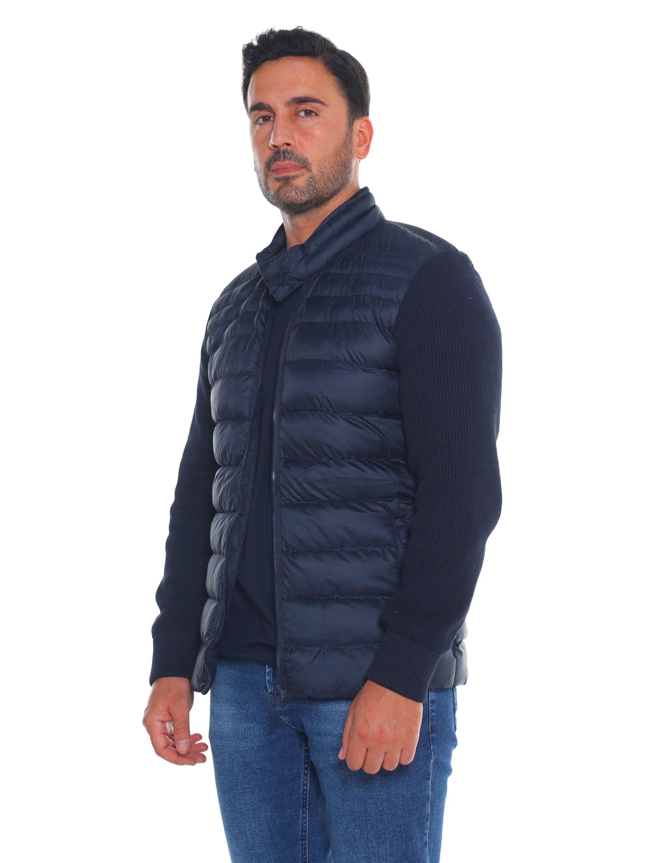 Navy Quilted Front Puffer Jacket