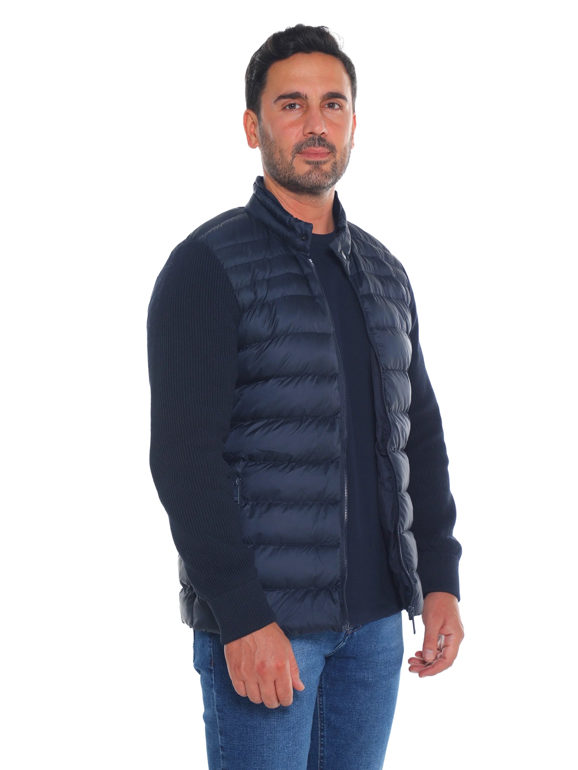 Navy Quilted Front Puffer Jacket