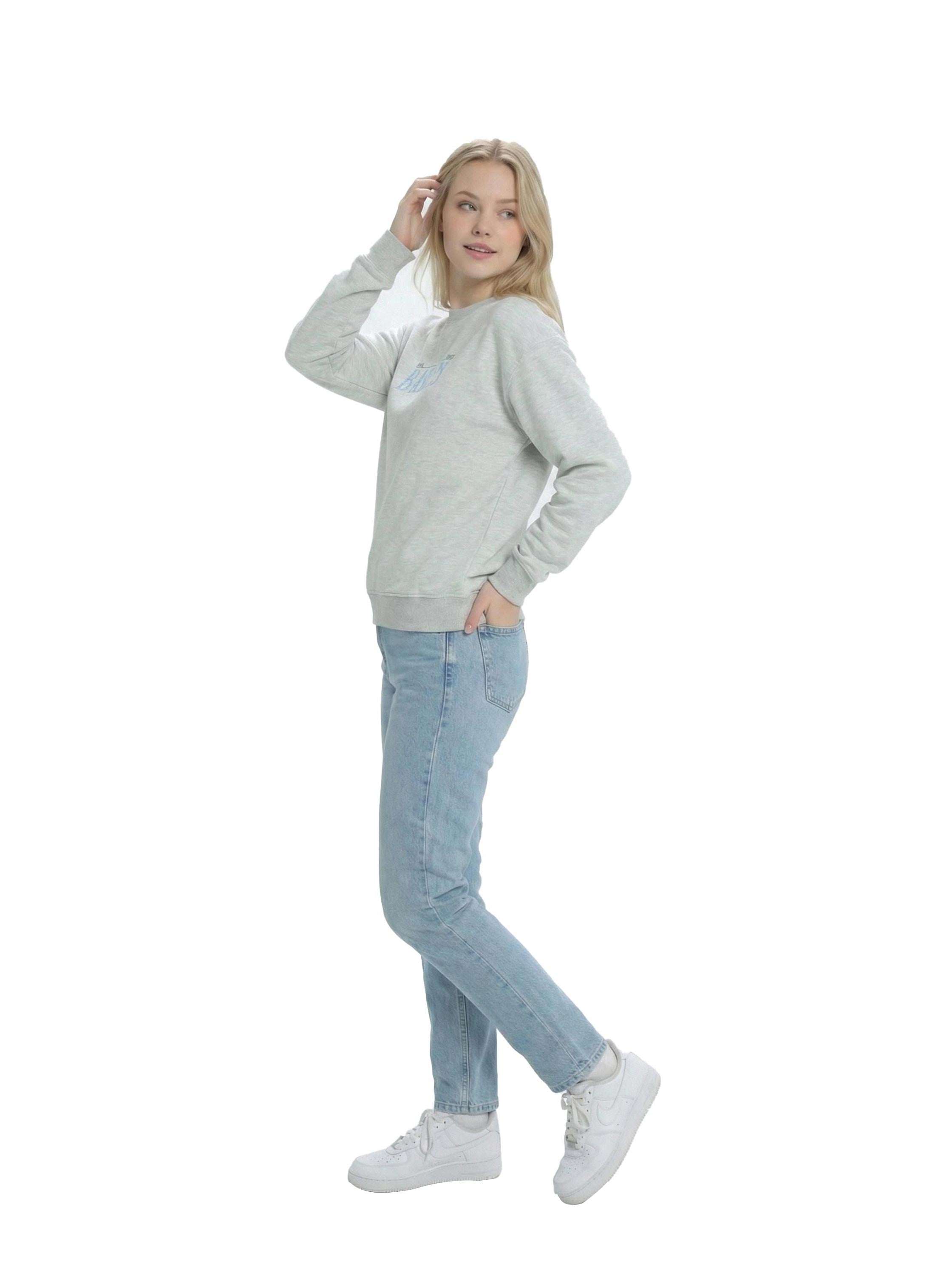 Light Grey Round Neck Sweater With "Basic" Front Design