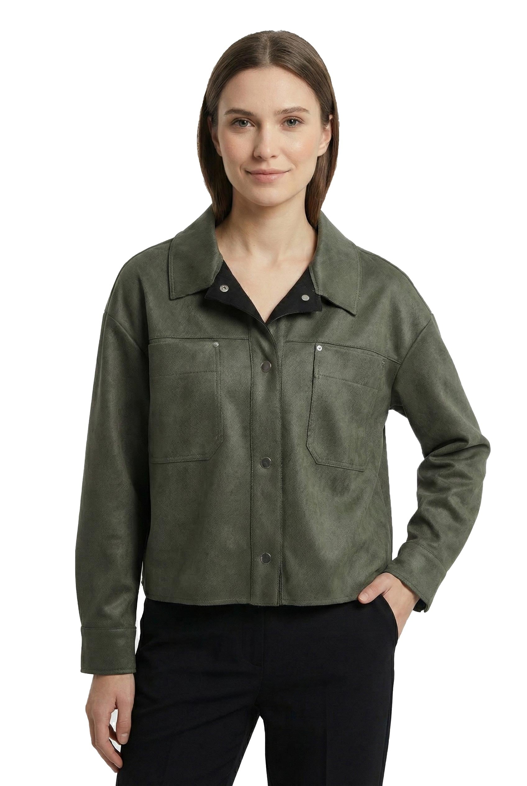 Olive Crop Long Sleeve Shirt With Attached Pockets