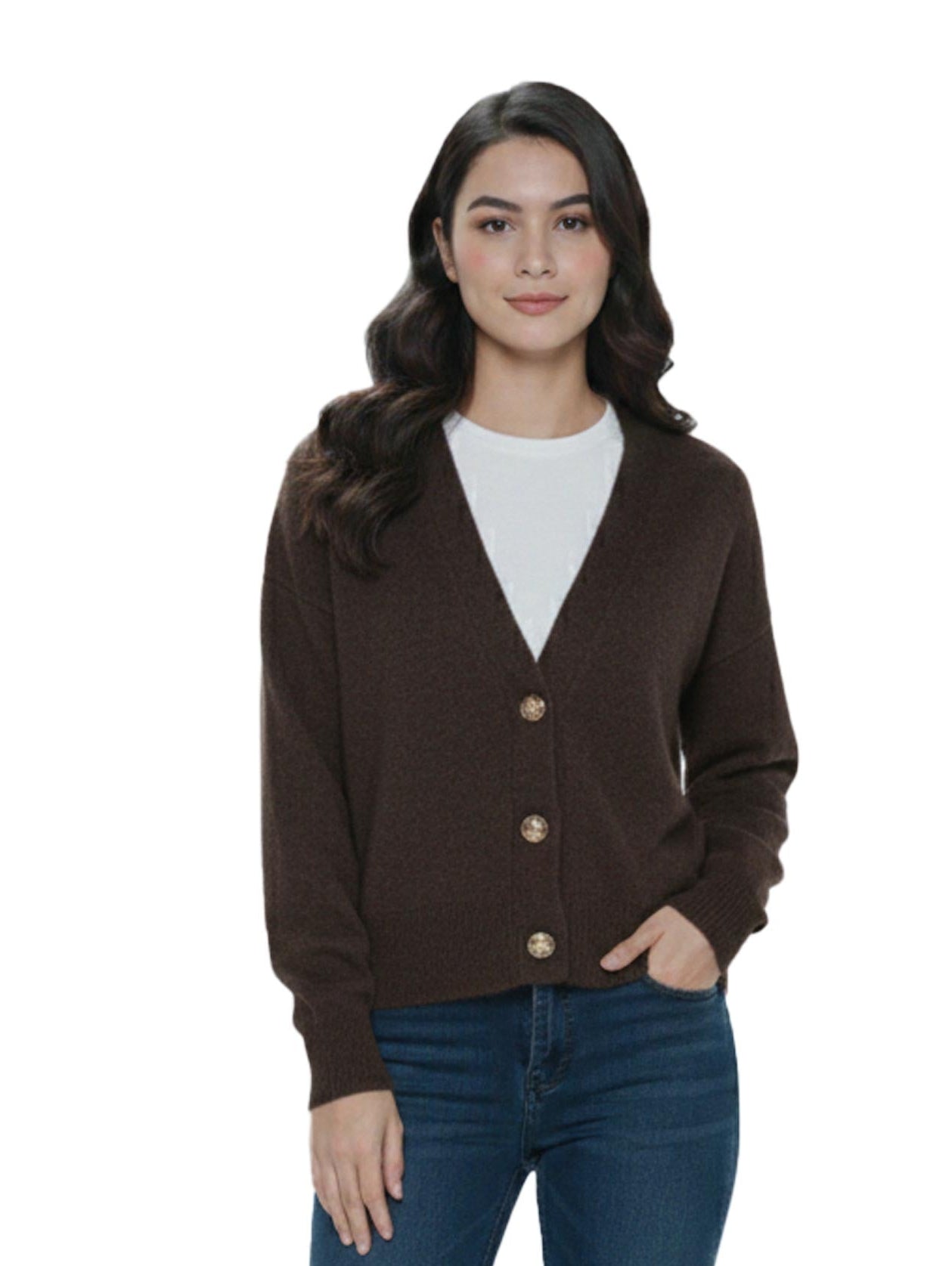 Long Sleeved Brown Pullover with Button To Close