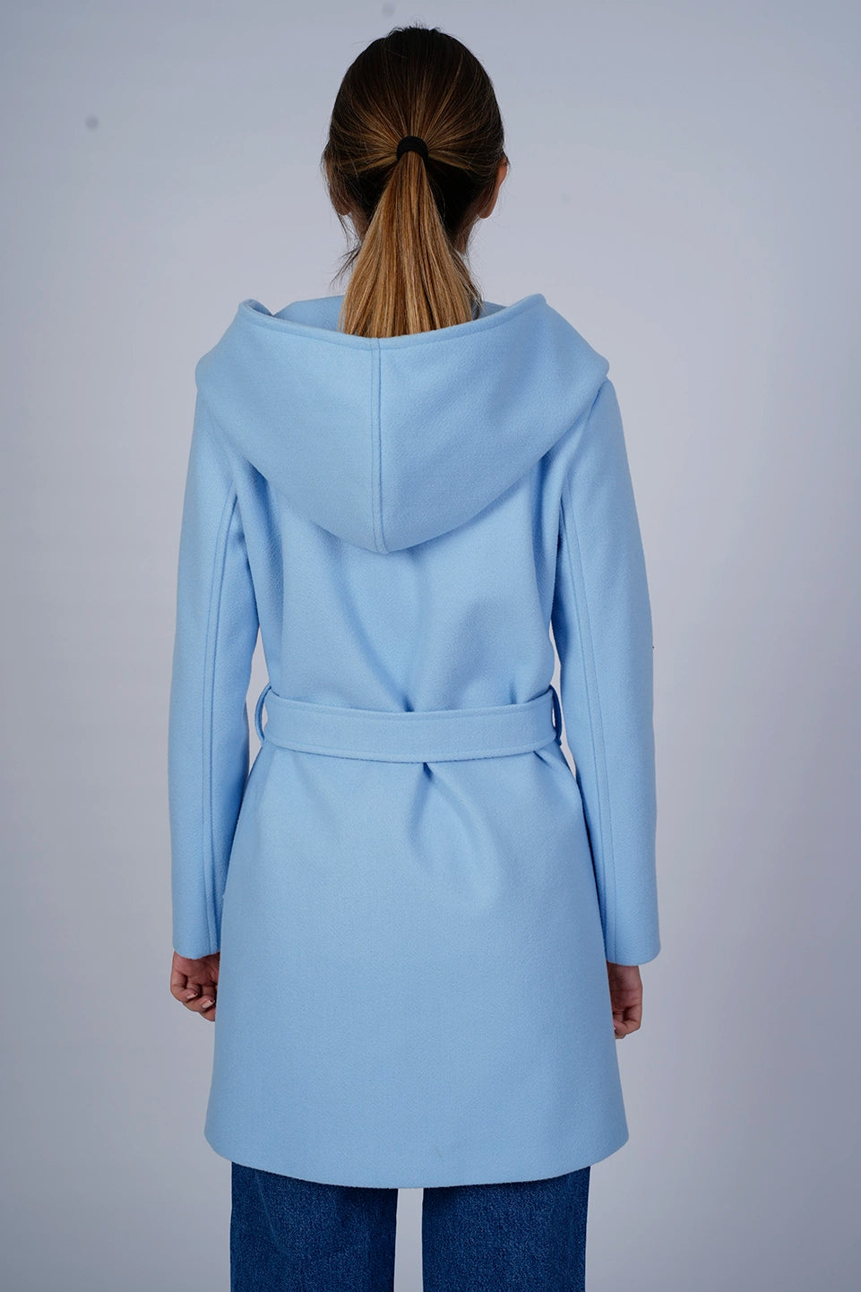 Hooded Wrap Blue Short Coat