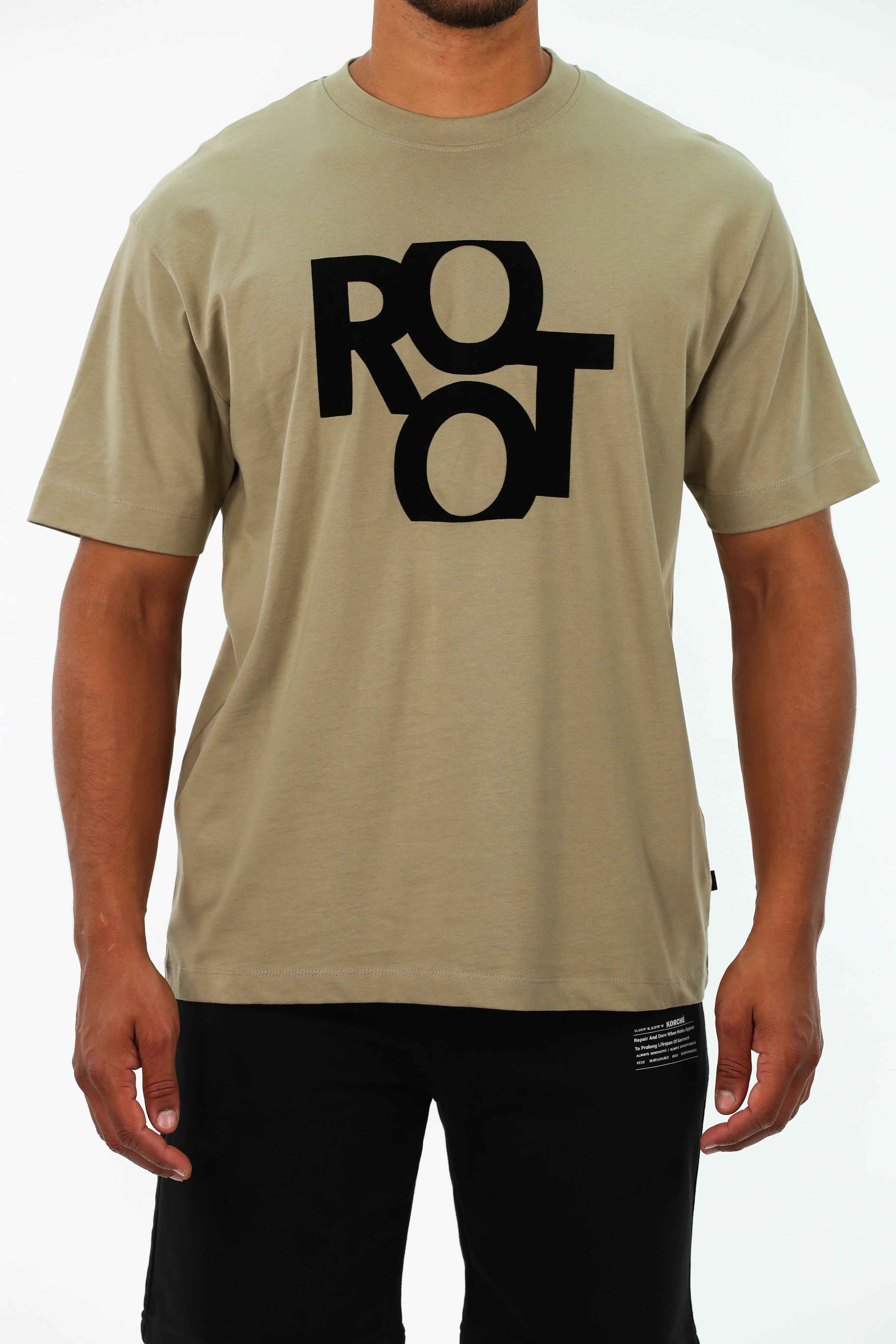 Oversized Light Khaki T-shirt With "Root" Front Design
