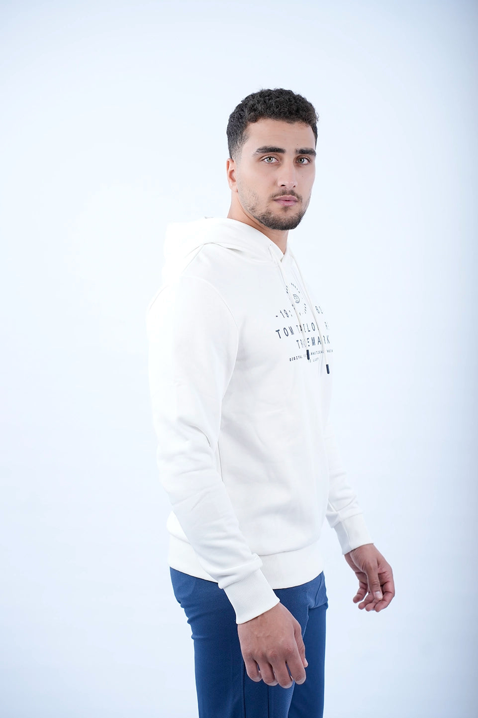 Tom Tailor White Hoodie With Logo Front Design