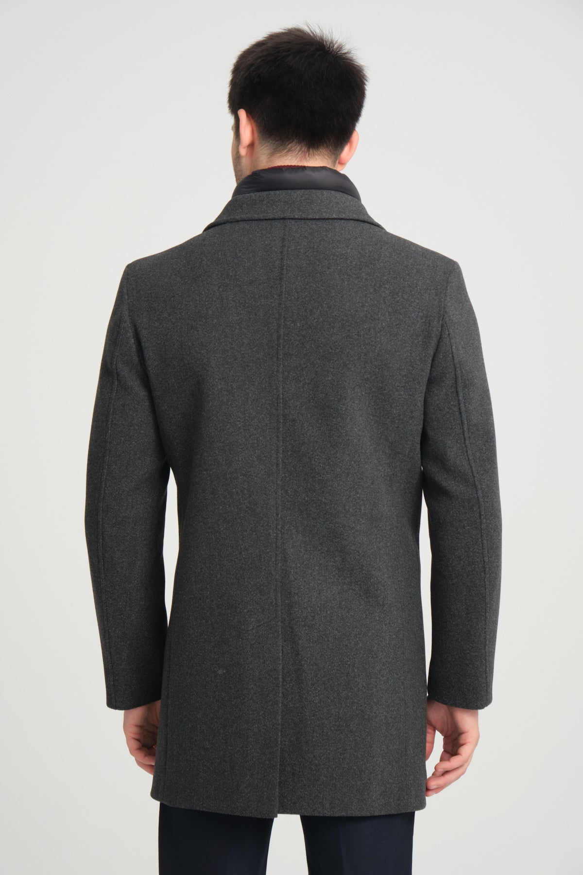 Dark Grey Wool Blend 2 in1 Overcoat With Removable Quilted Zip Bib