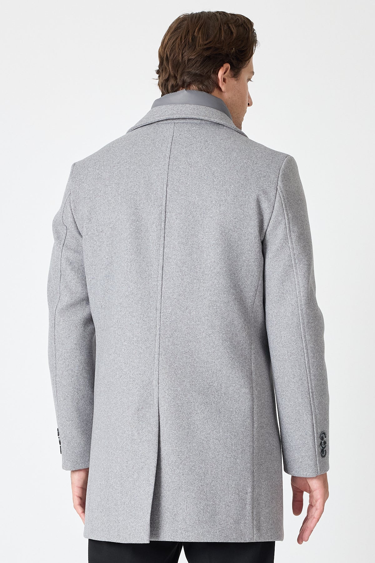 Light Grey Wool Blend 2 in1 Overcoat With Removable Quilted Zip Bib