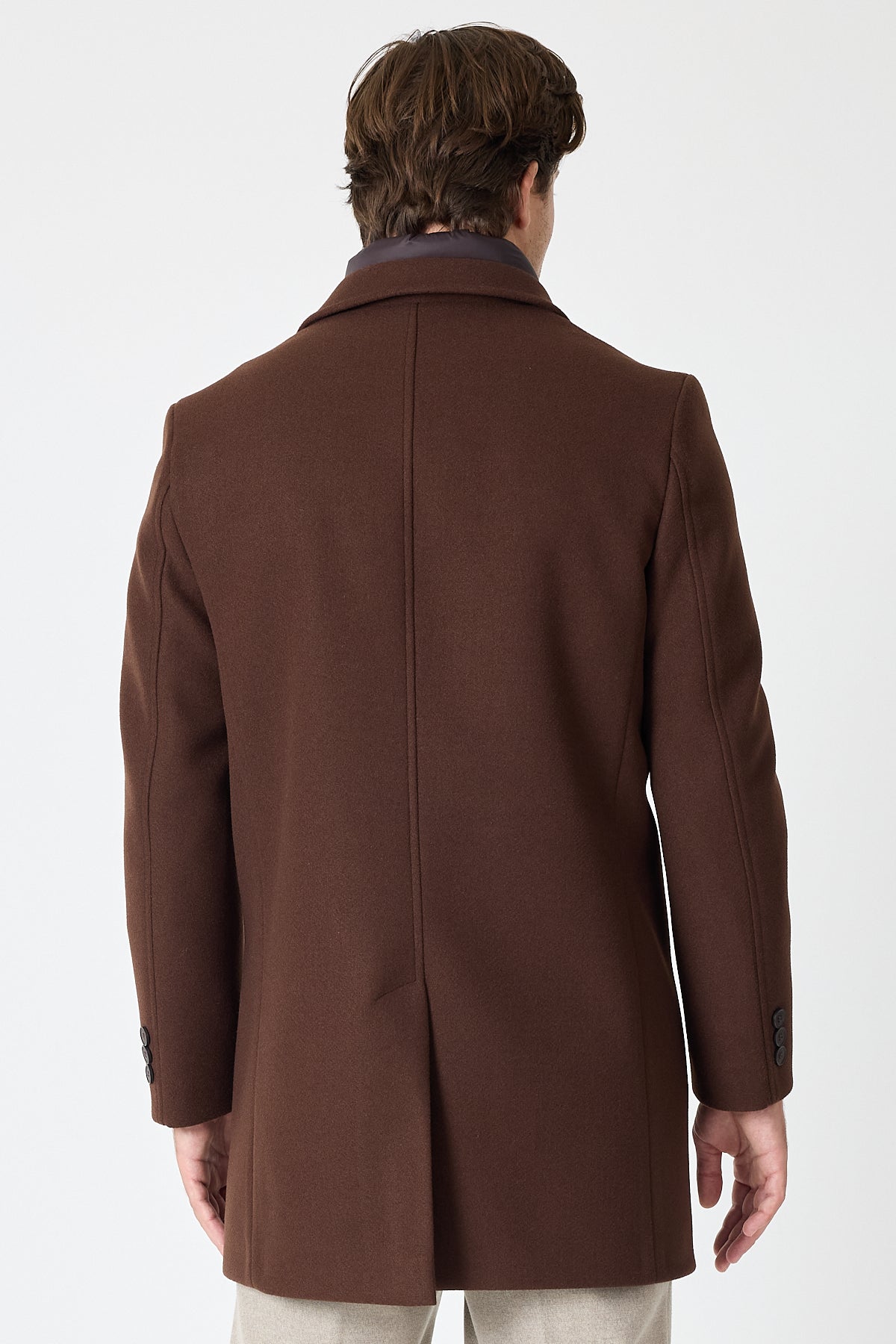 Brown Wool Blend 2 in1 Overcoat With Removable Quilted Zip Bib