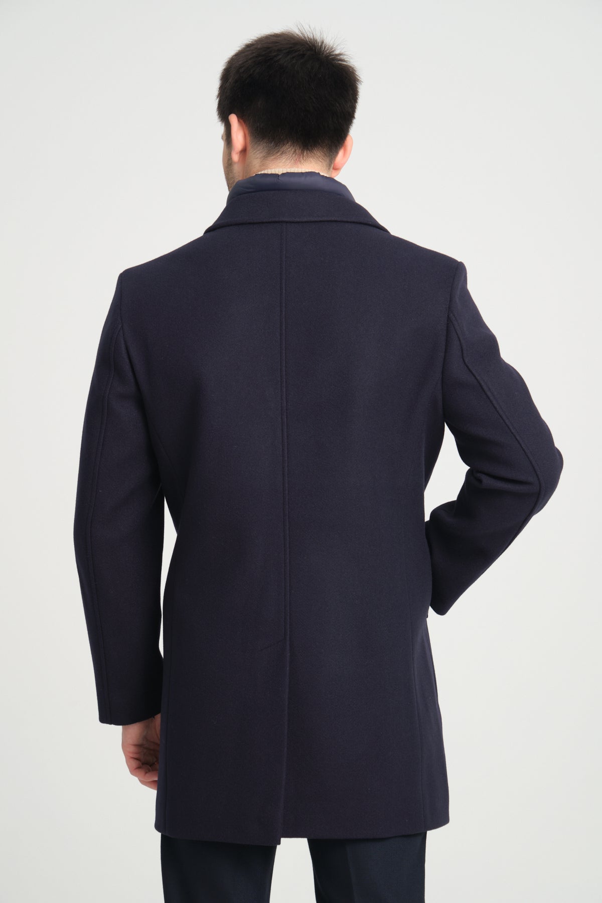 Navy Wool Blend 2 in1 Overcoat With Removable Quilted Zip Bib
