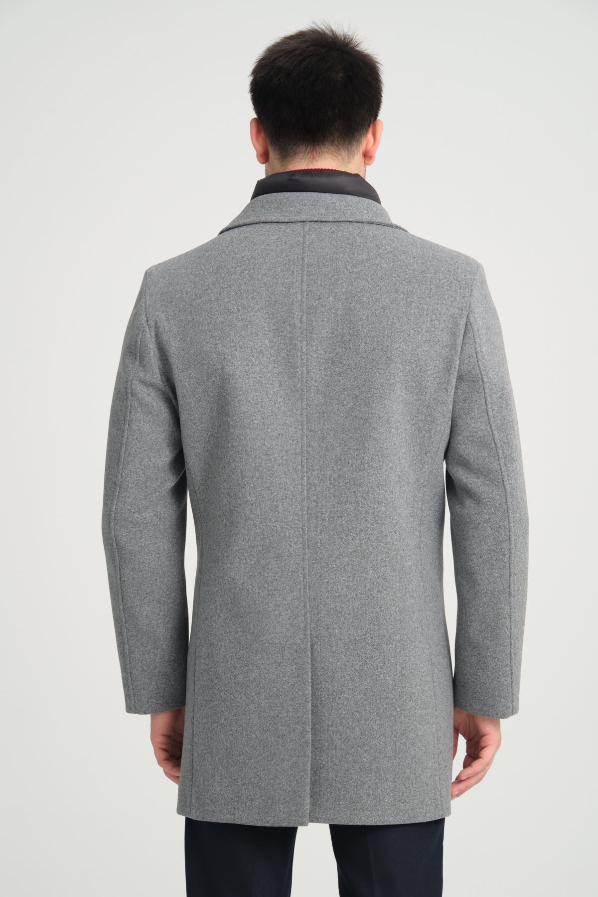 Grey Wool Blend 2 in1 Overcoat With Removable Quilted Zip Bib