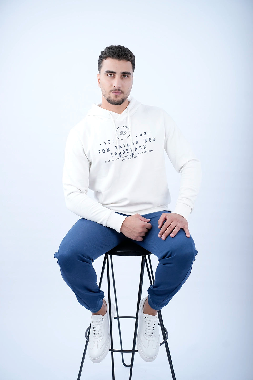 Tom Tailor White Hoodie With Logo Front Design