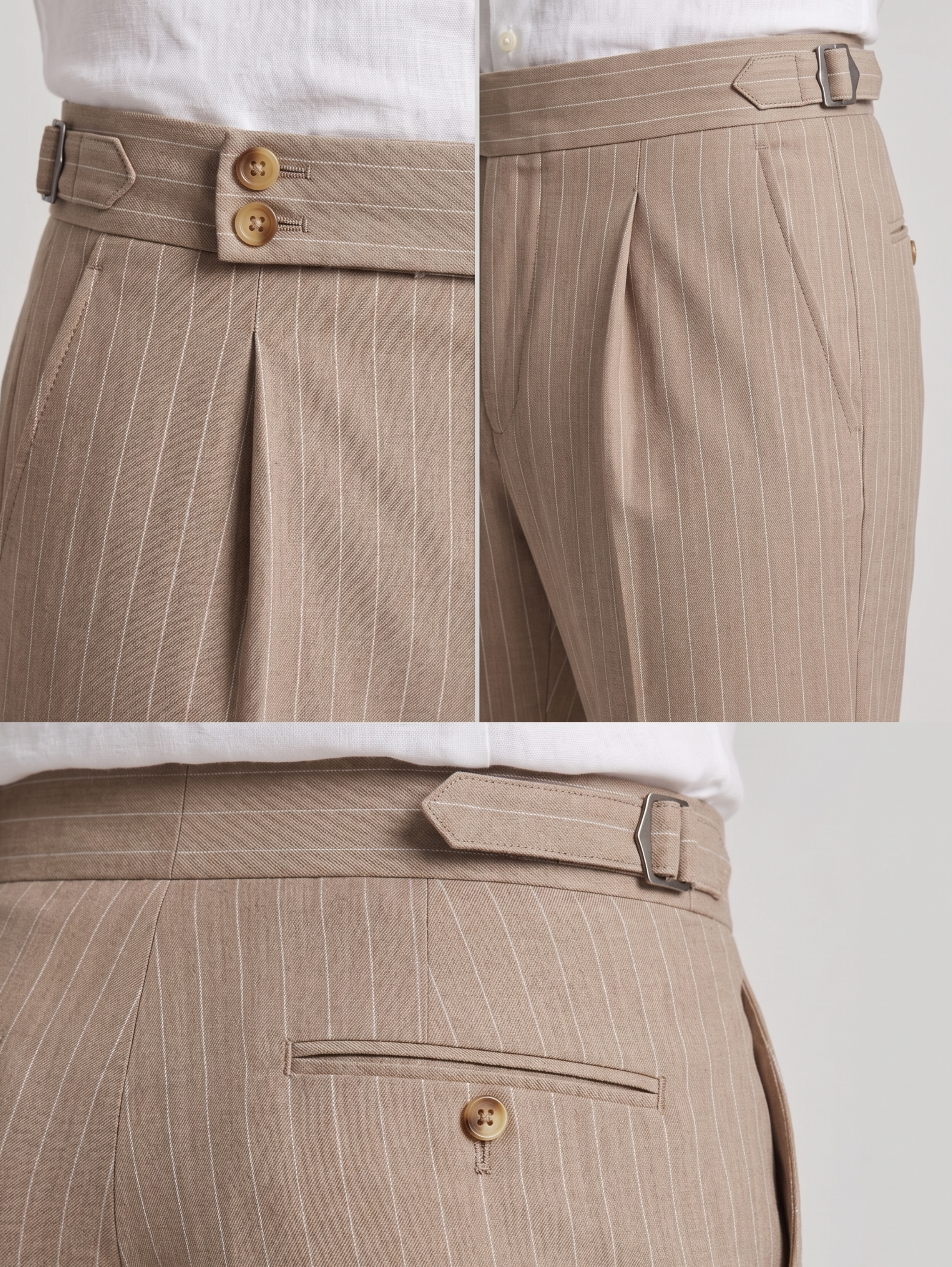 Brown High Rise Pinstriped Pants With Side Adjusters