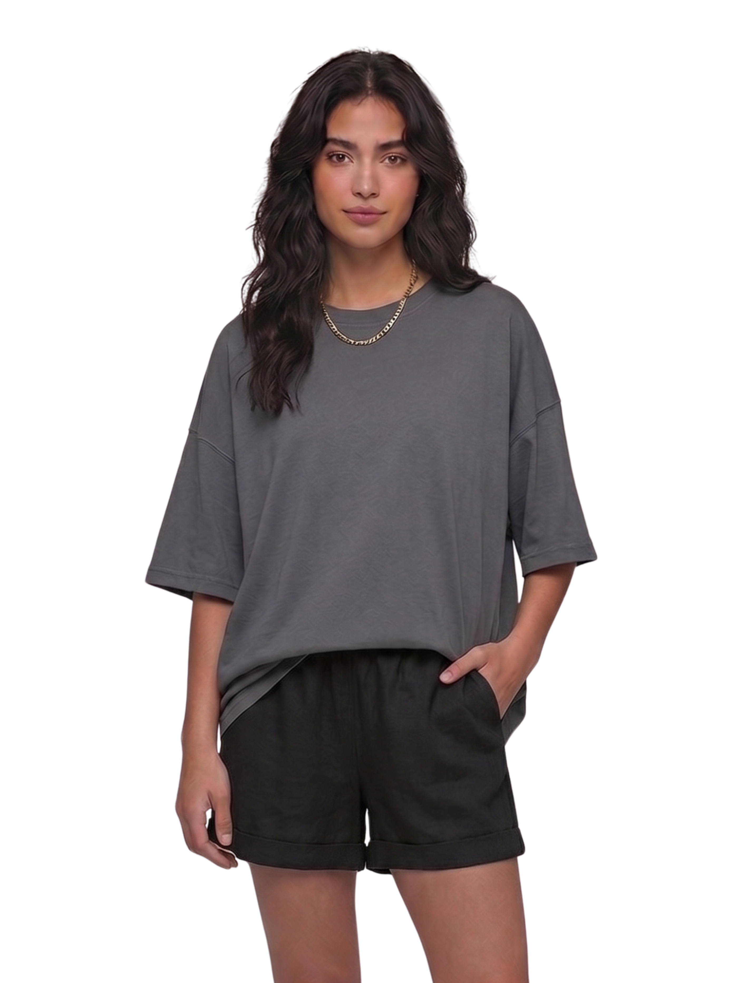 Dark Grey Over-Sized Short Sleeved Plain T-Shirt