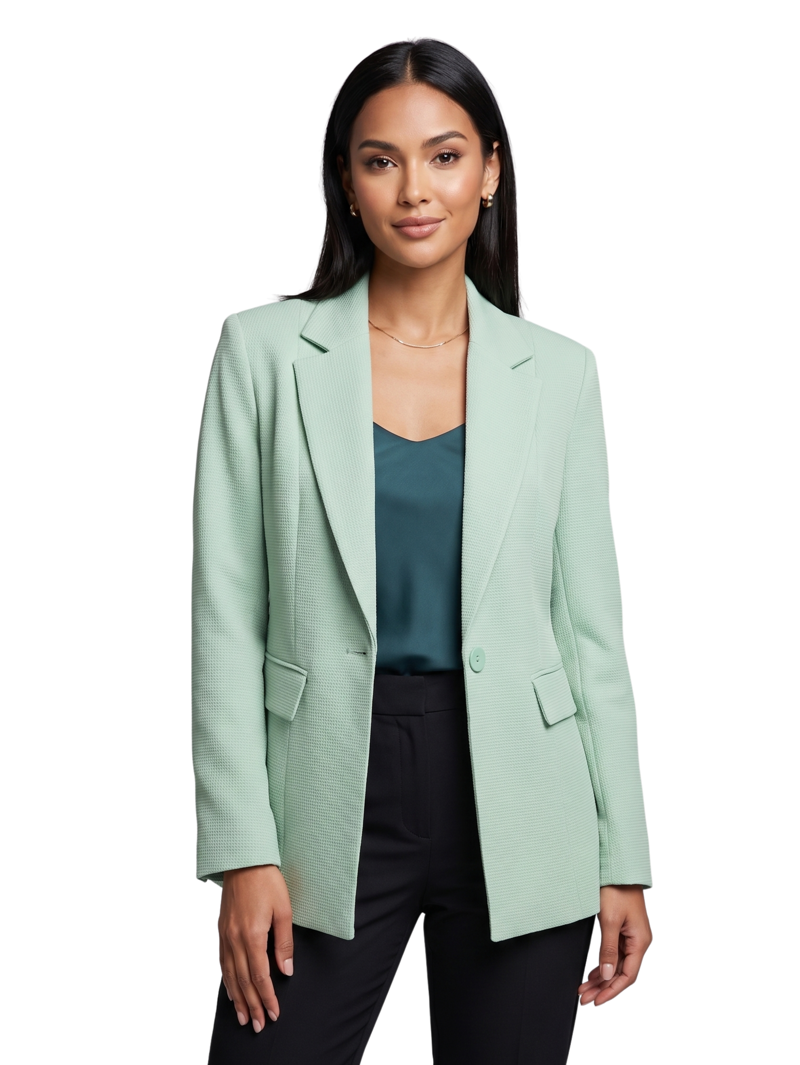 Mint Long Sleeved Slim Fit Blazer With Two Flap Pockets