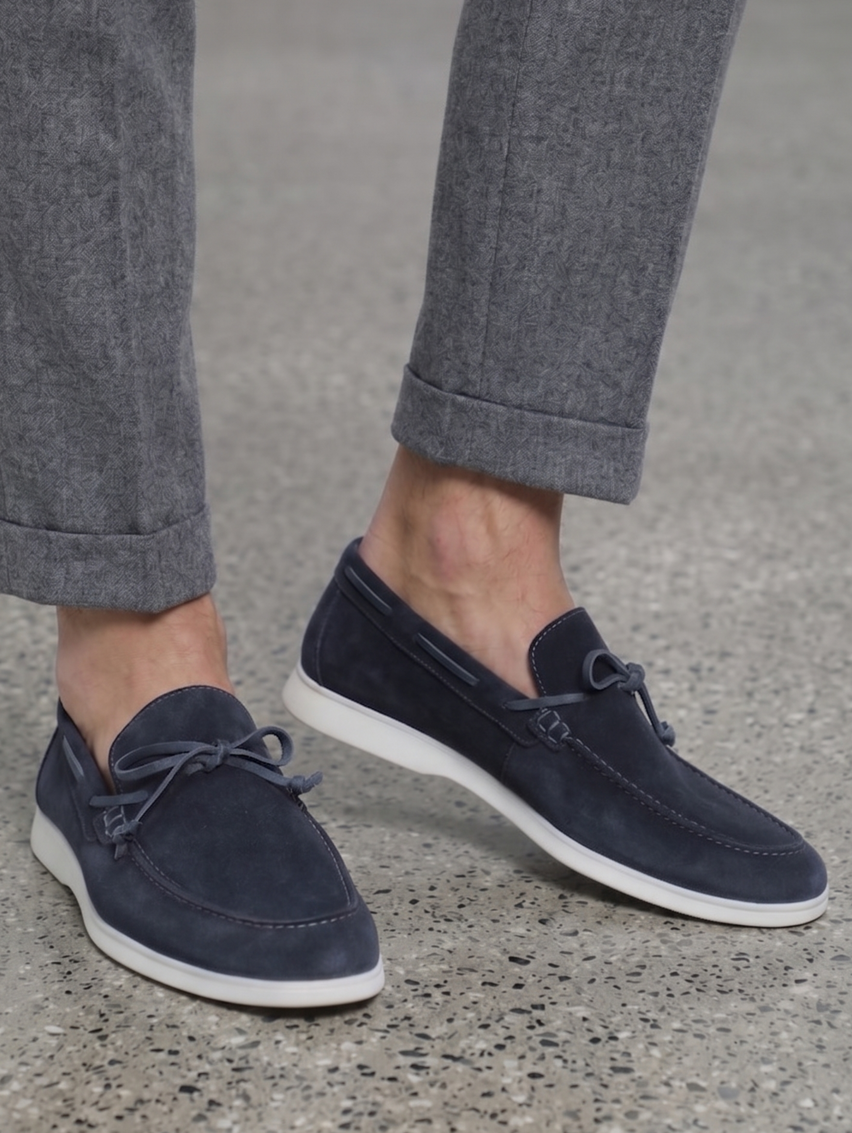 Navy Slip-On Loafer Casual Shoes With White Soles