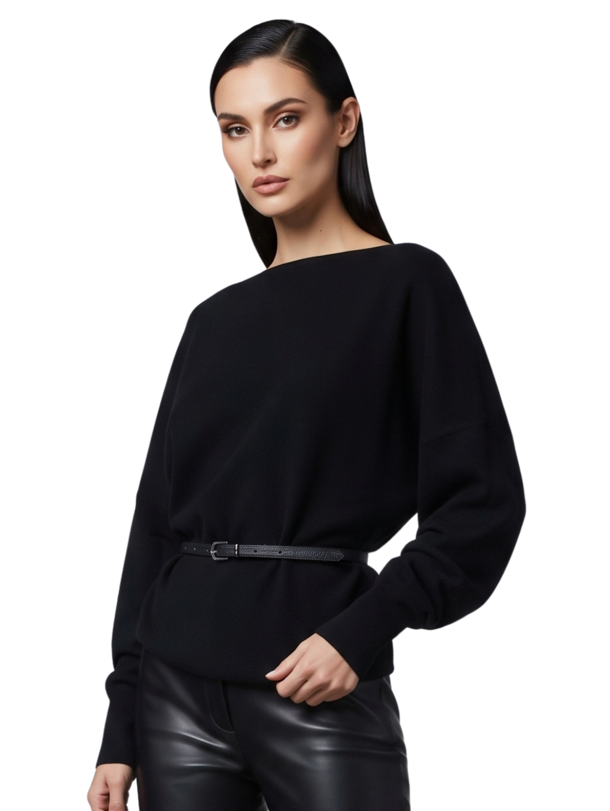 Black Wide Boat Neckline Pullover