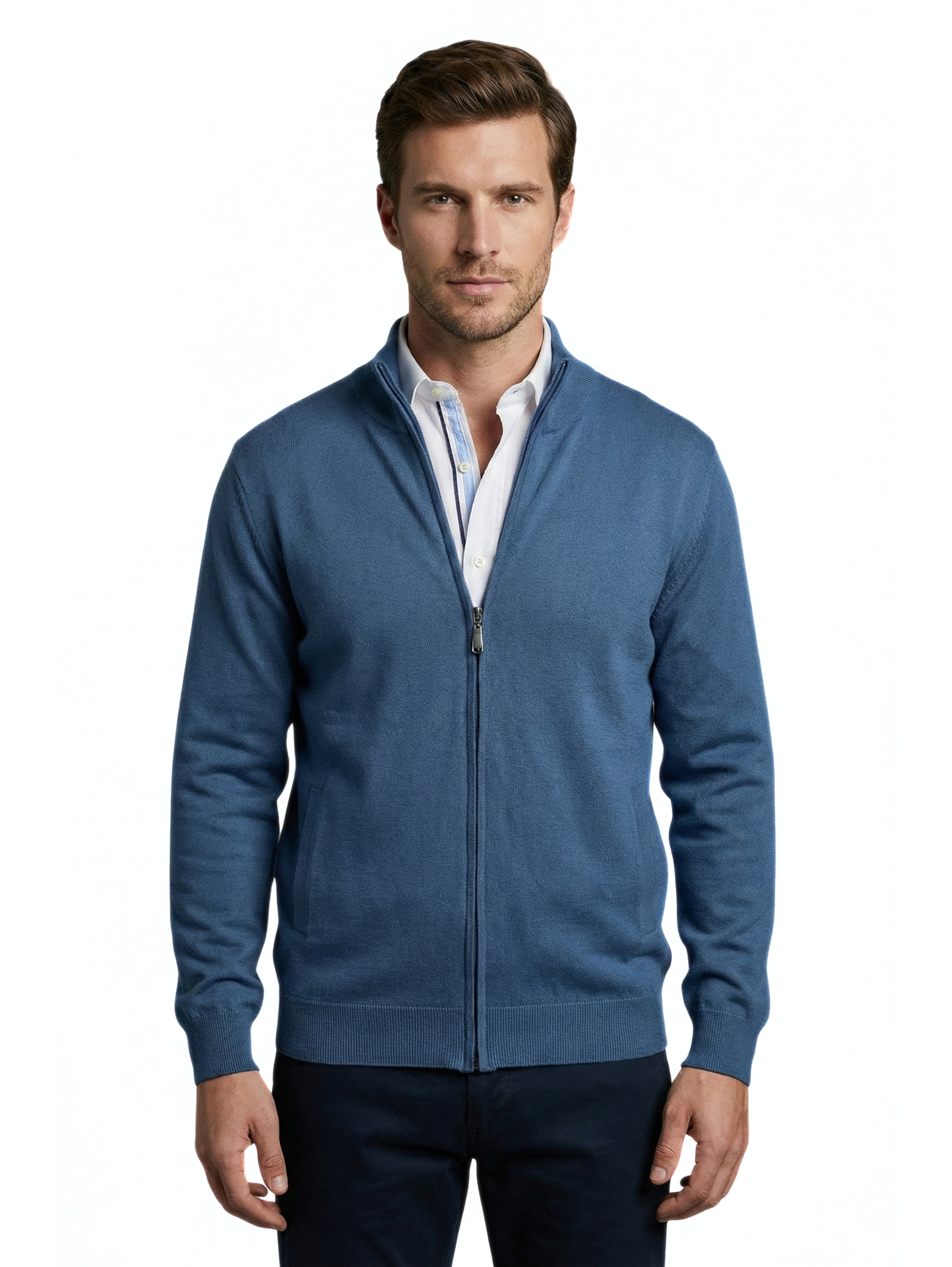 Knitwear Indigo Full Zipper Pullover