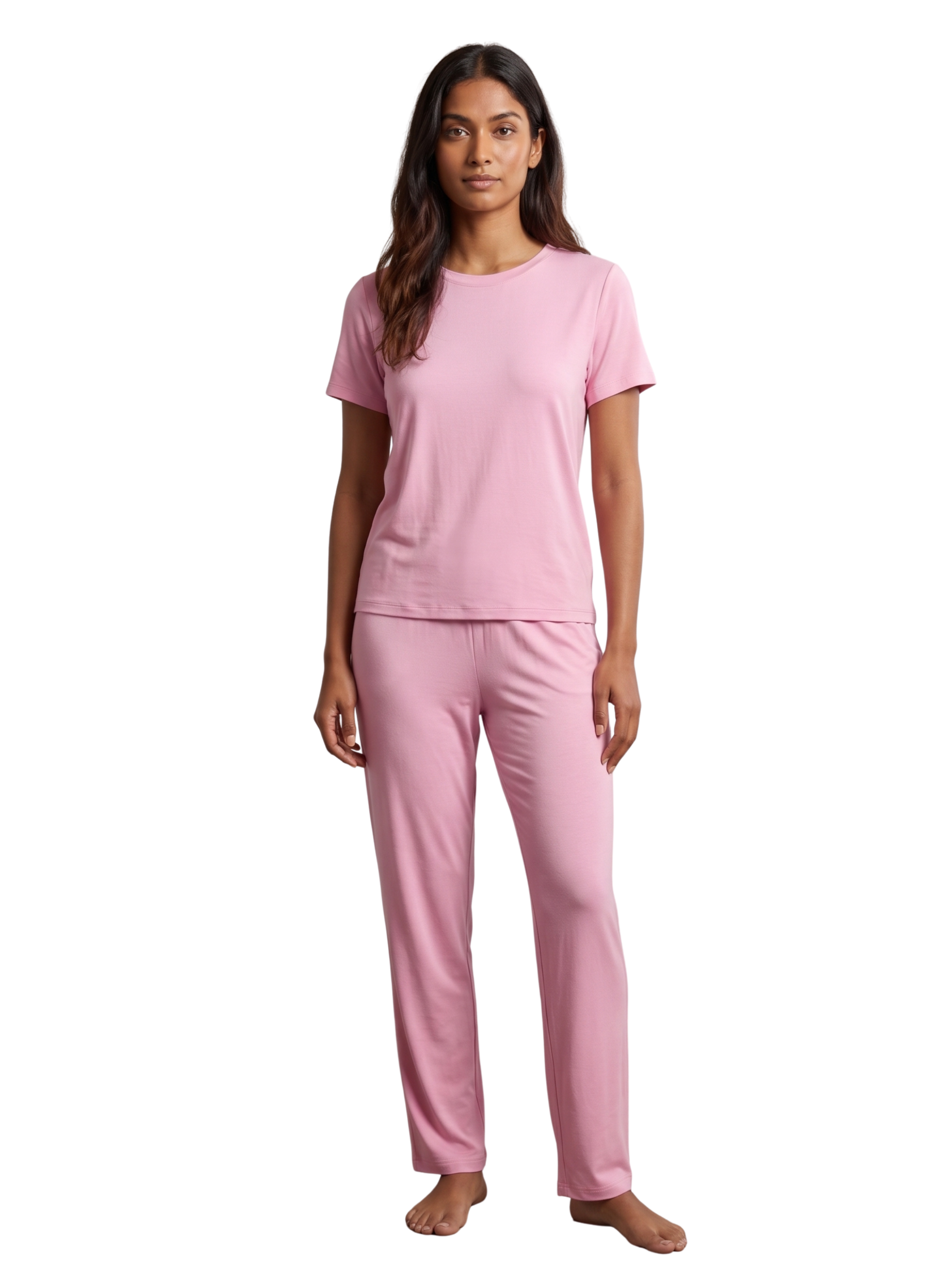 Short Sleeved Pink Pyjama Set With Crew Neckline