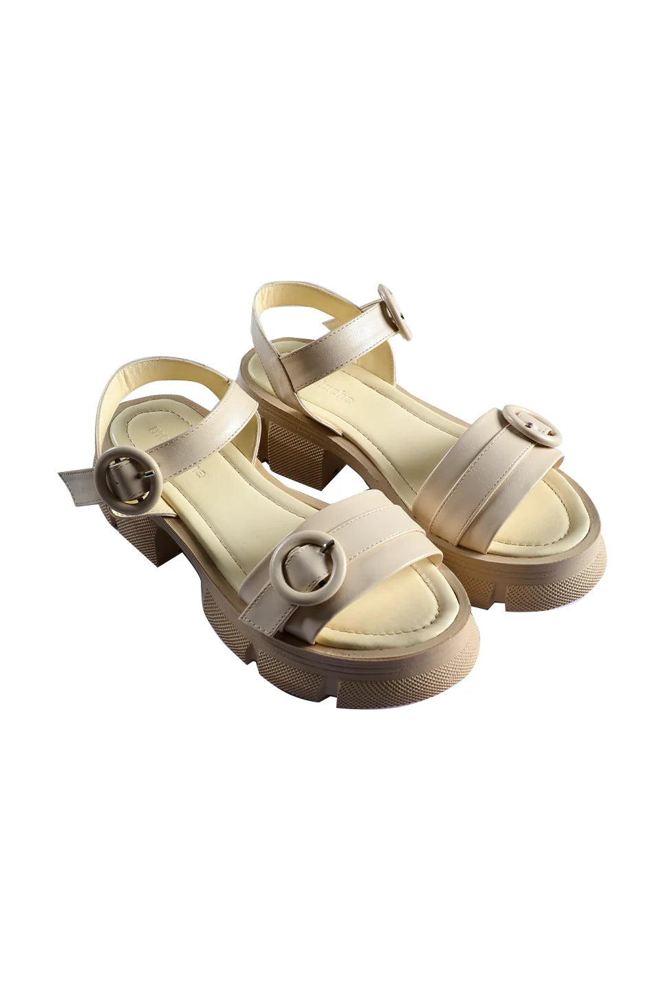 Beige Strapped Block Heel Sandal