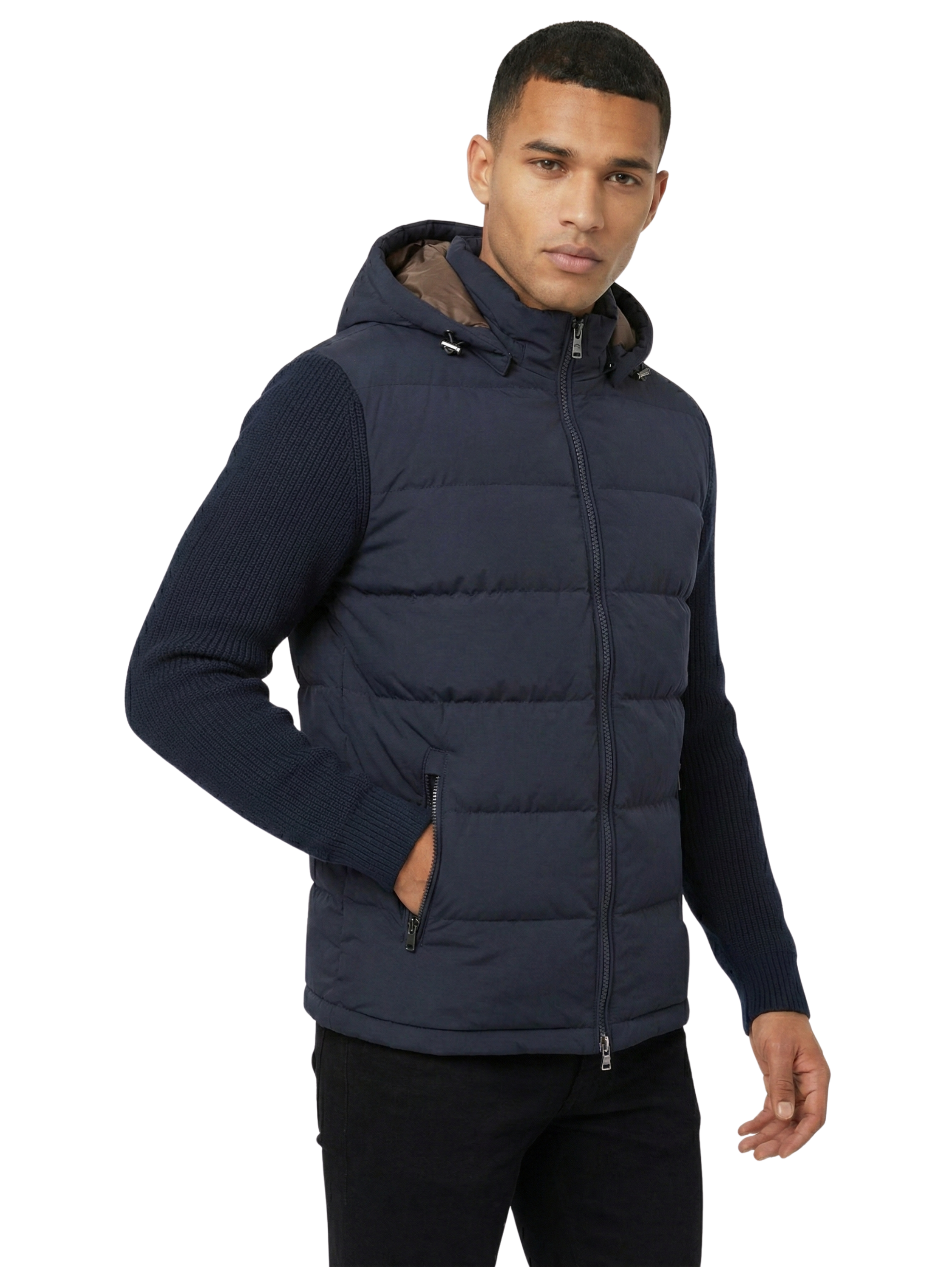 Damat Zipper Padded Navy Jacket With Zippered Closable Pockets
