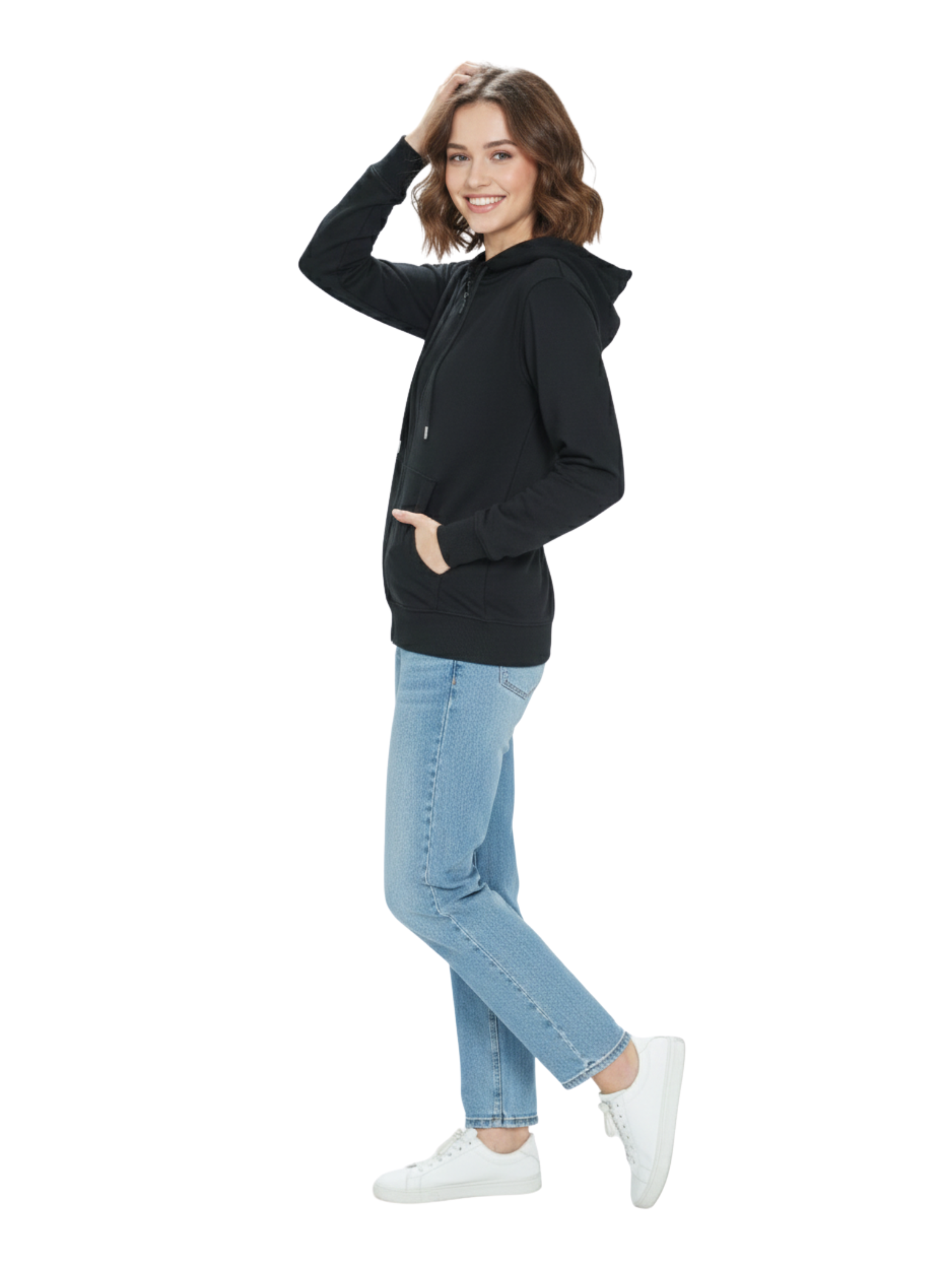 Black Zippered Jacket With Kangaroo Pocket