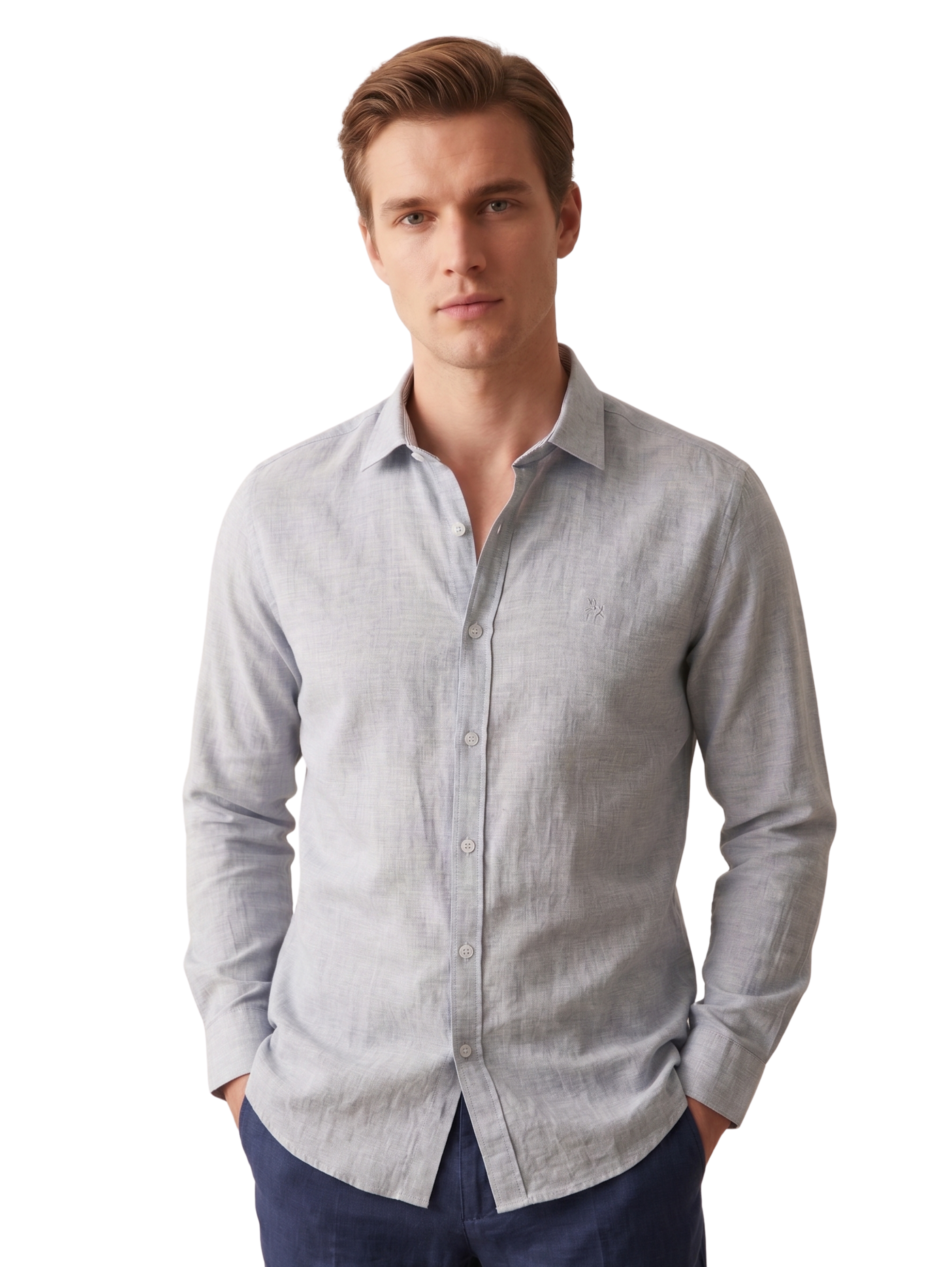 Grey Long Sleeved Linen Shirt