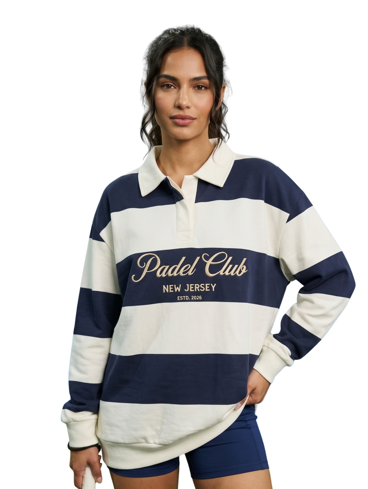 Navy Striped Polo Sweartshirt