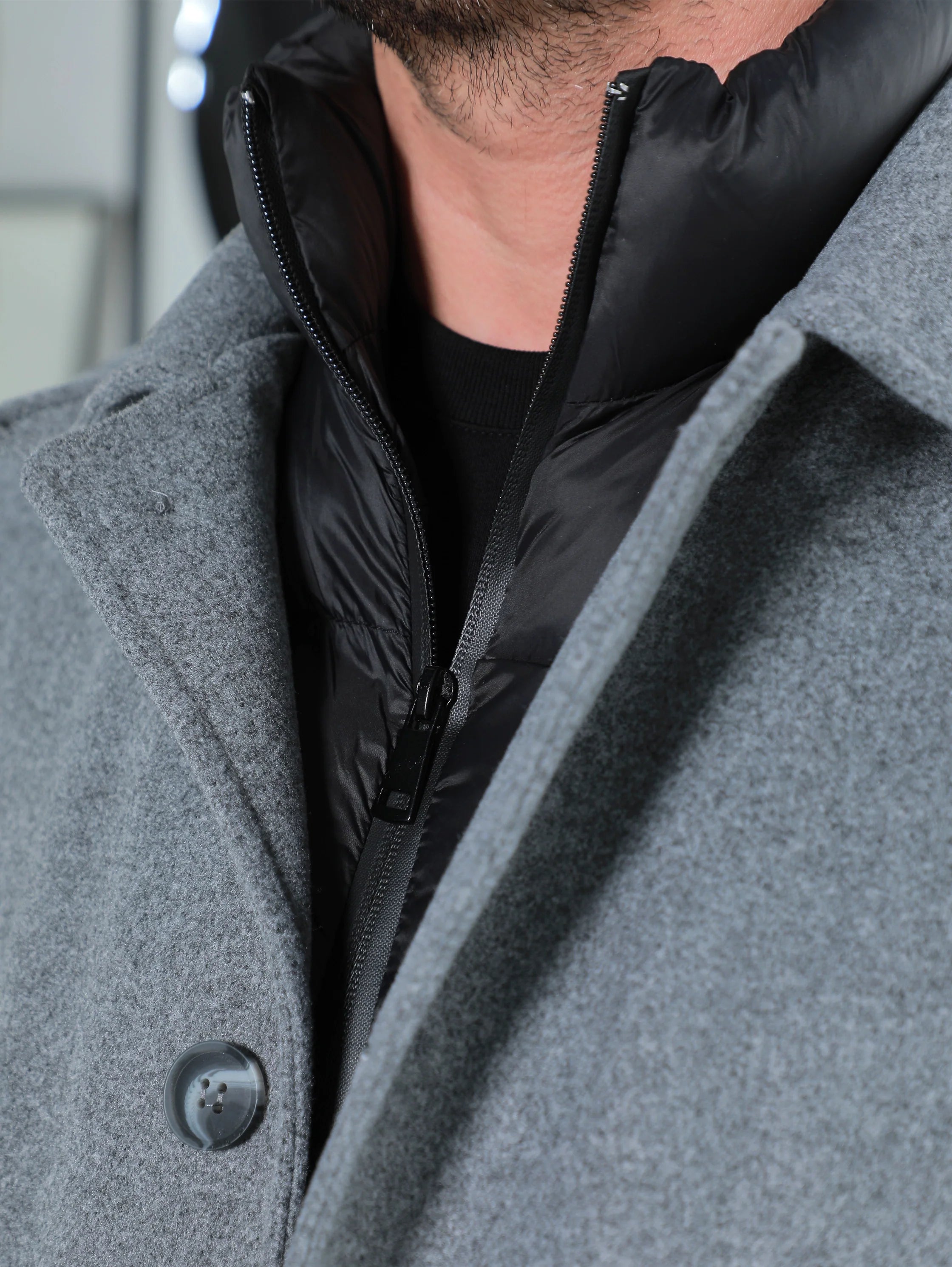Grey Casual Coat with Double Layer
