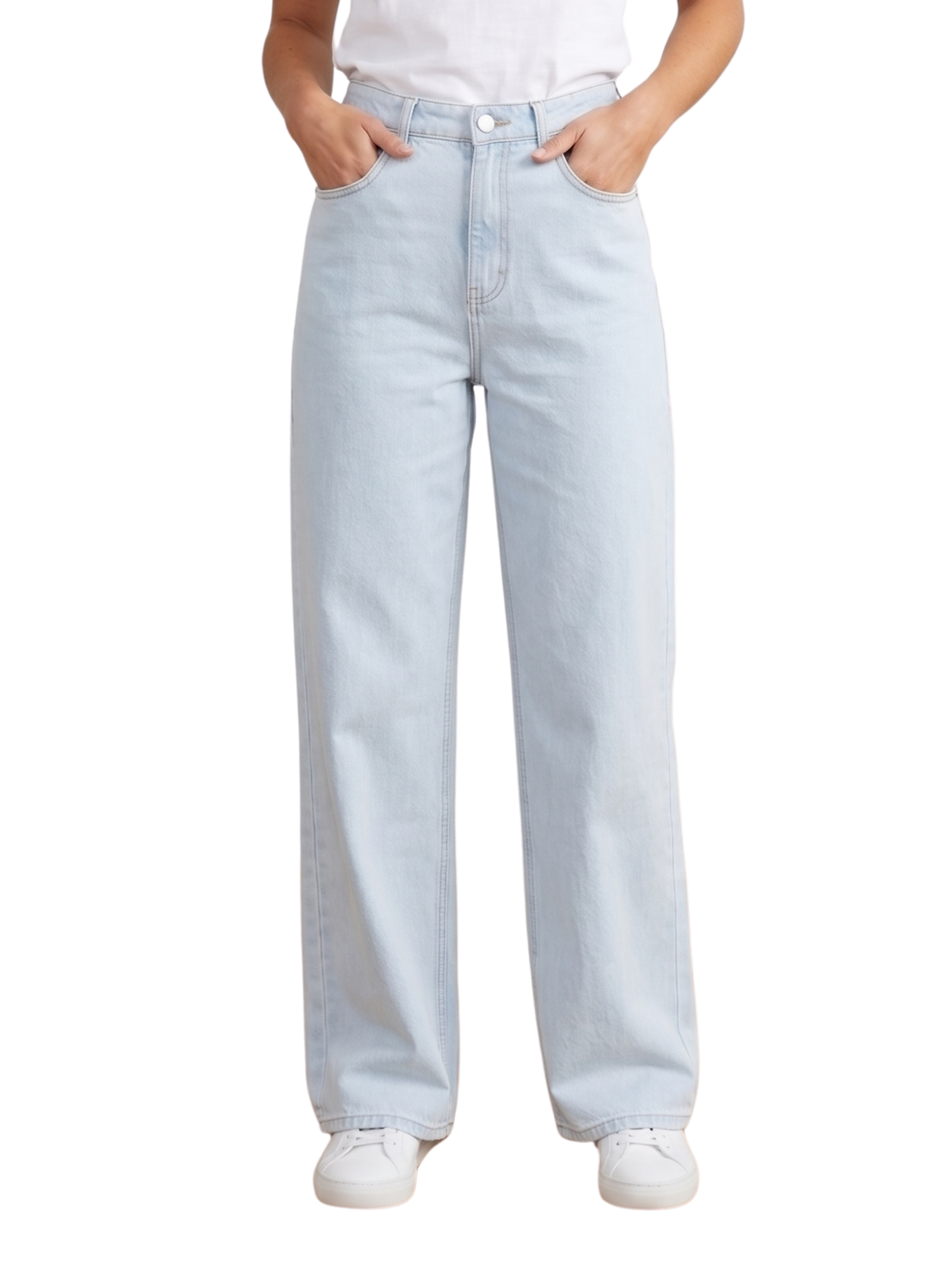 Ice Blue Wide Leg High Waist Jeans With 5 Pockets Style