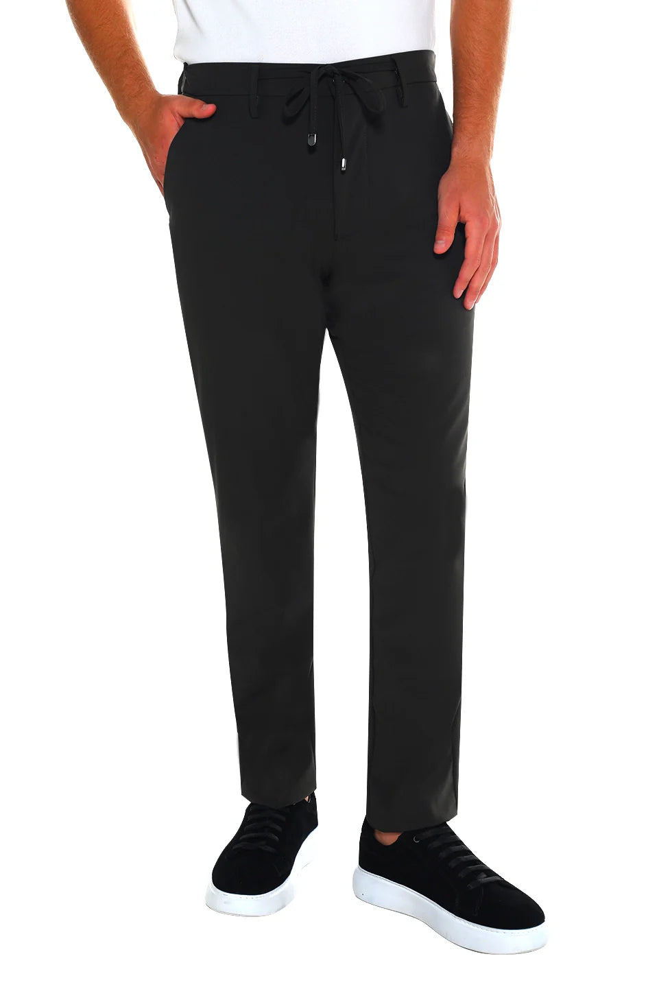 Elastic Waisted Dark Khaki Pant With Zipper