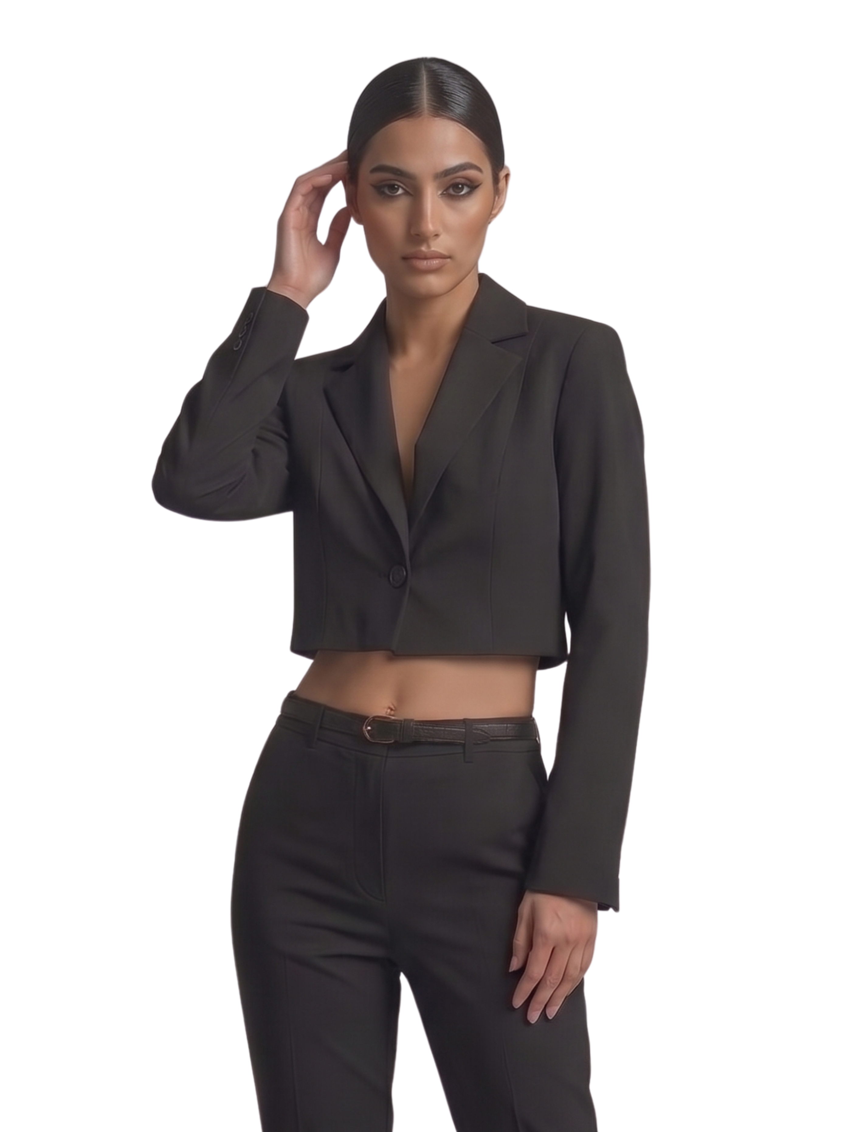 Black Cropped Blazer With Singel Button Closure & Notched Lapel Collar