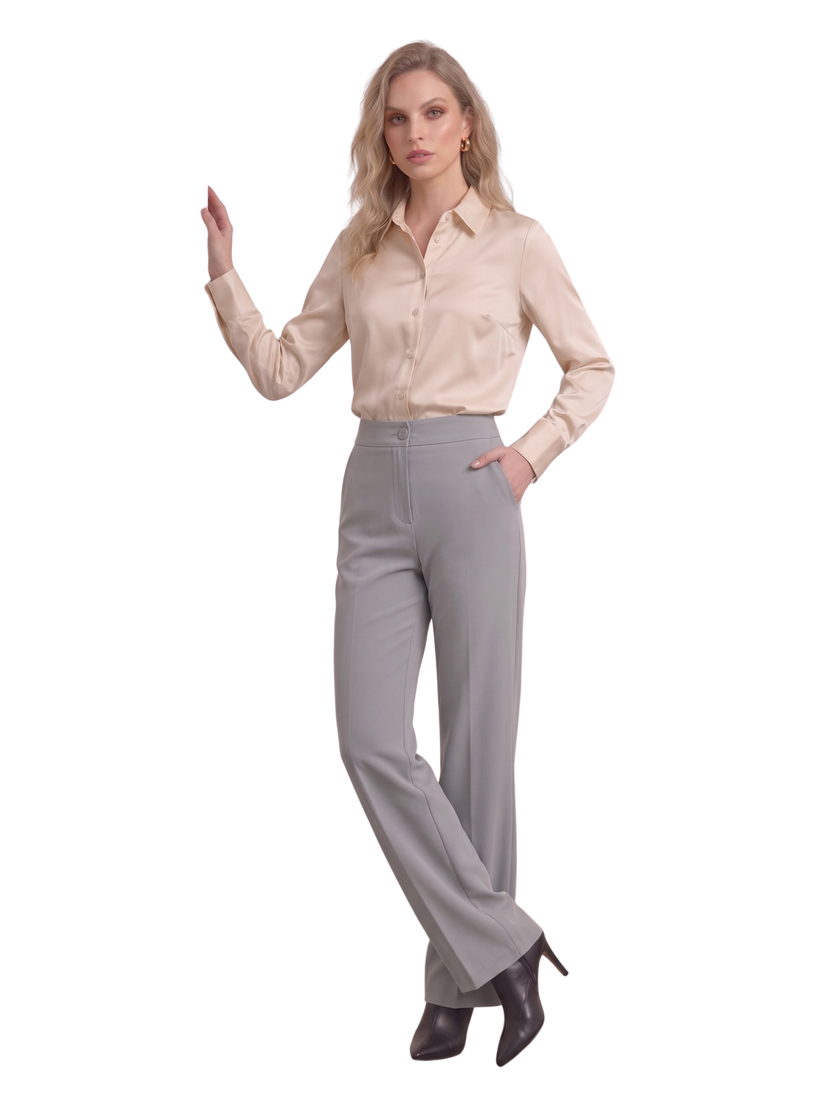 Grey Wide-Leg Pants with High Waist and Tailored Fit