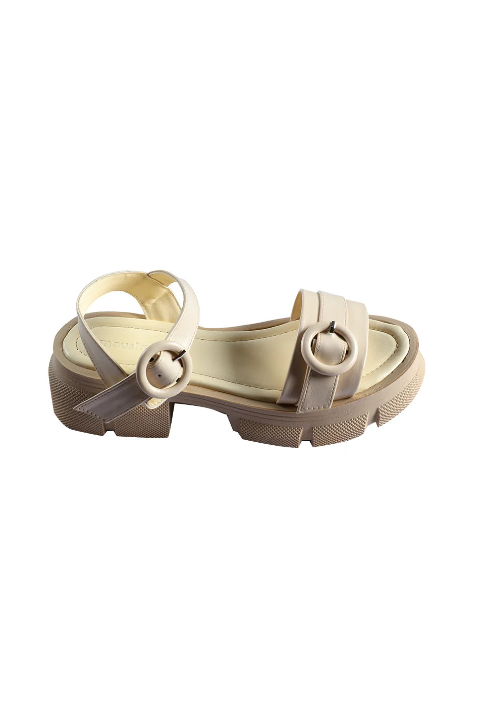 Beige Strapped Block Heel Sandal