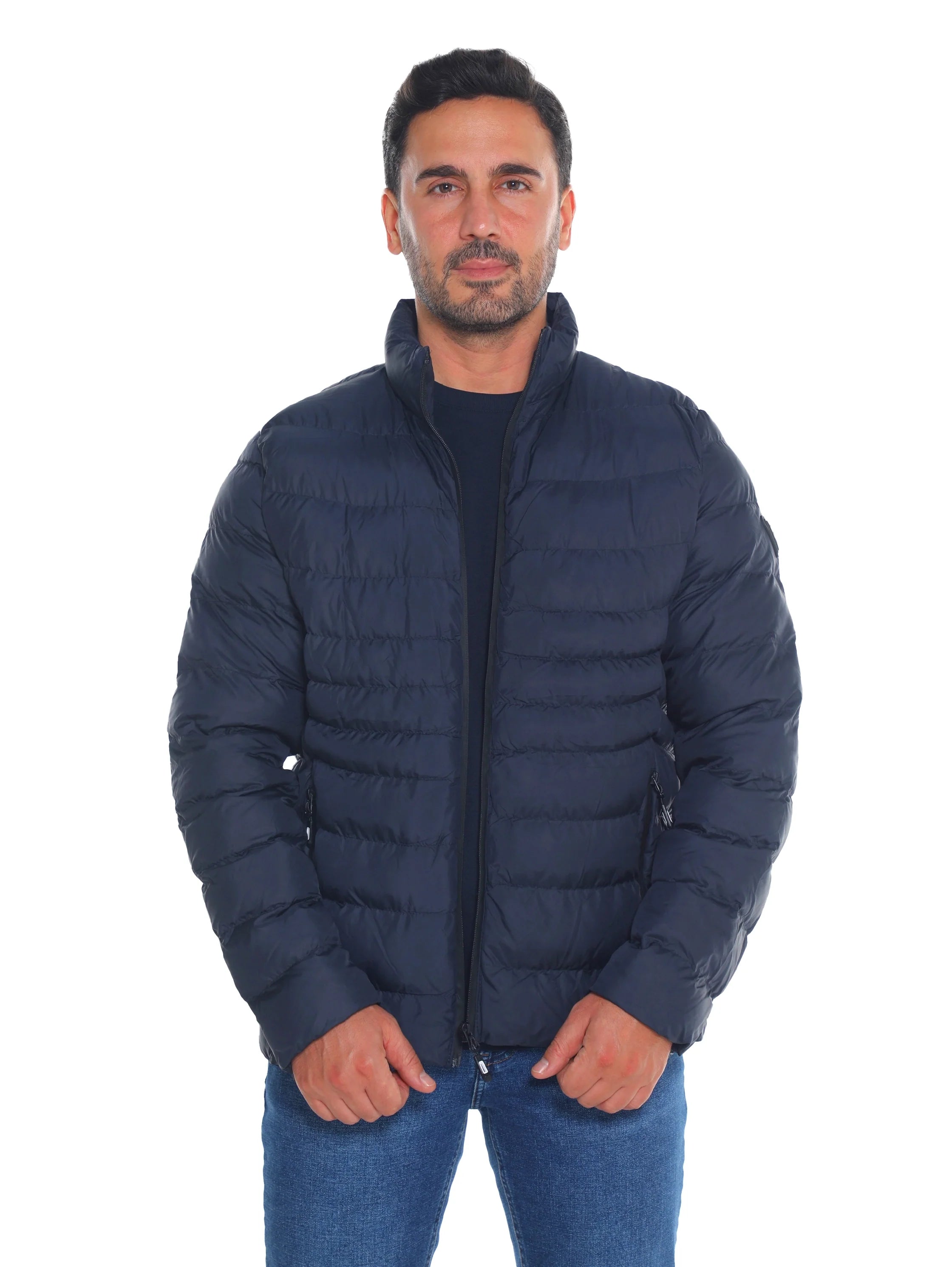 Puffer Navy Jacket With Zipper To Close