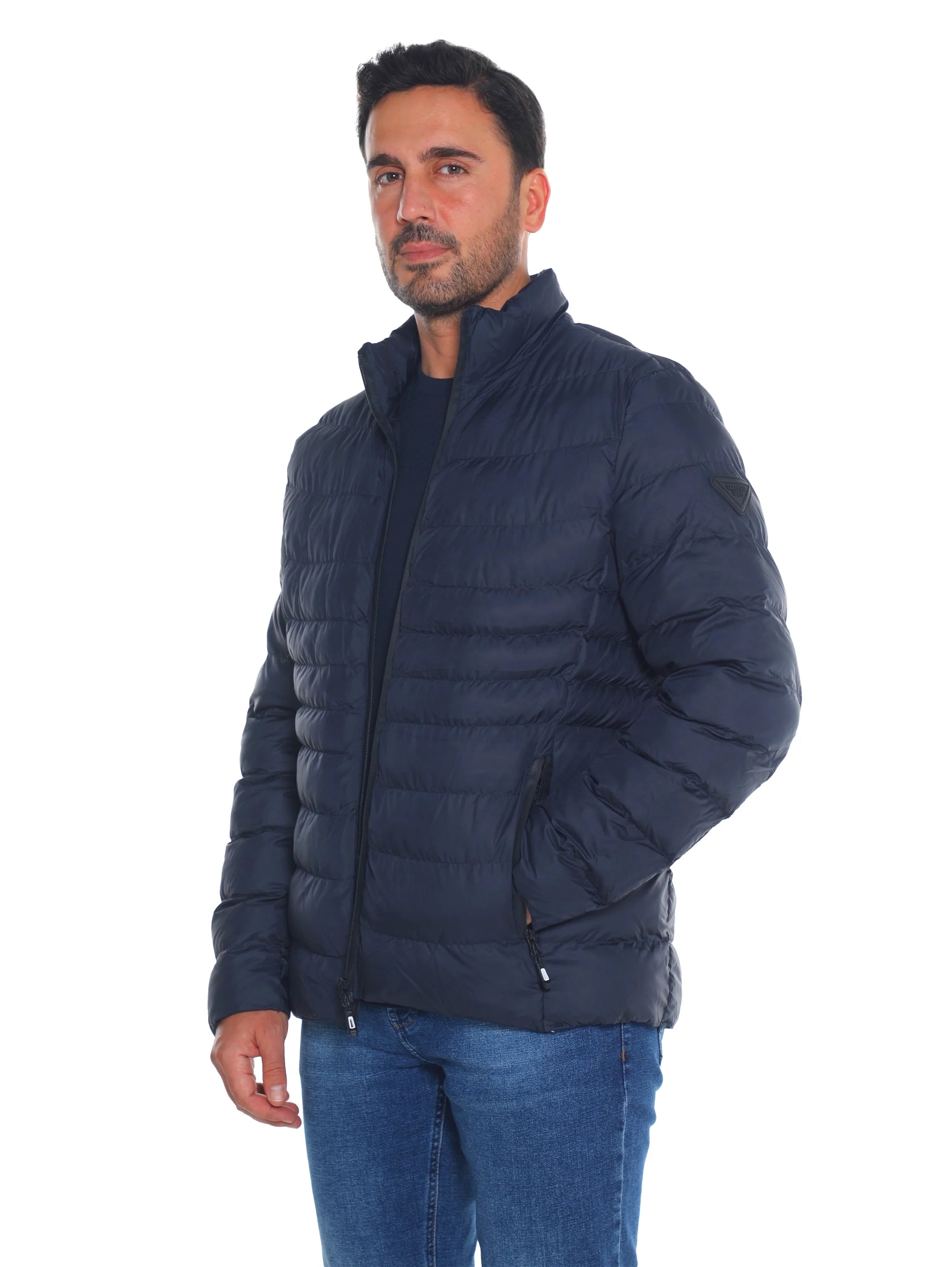 Puffer Navy Jacket With Zipper To Close