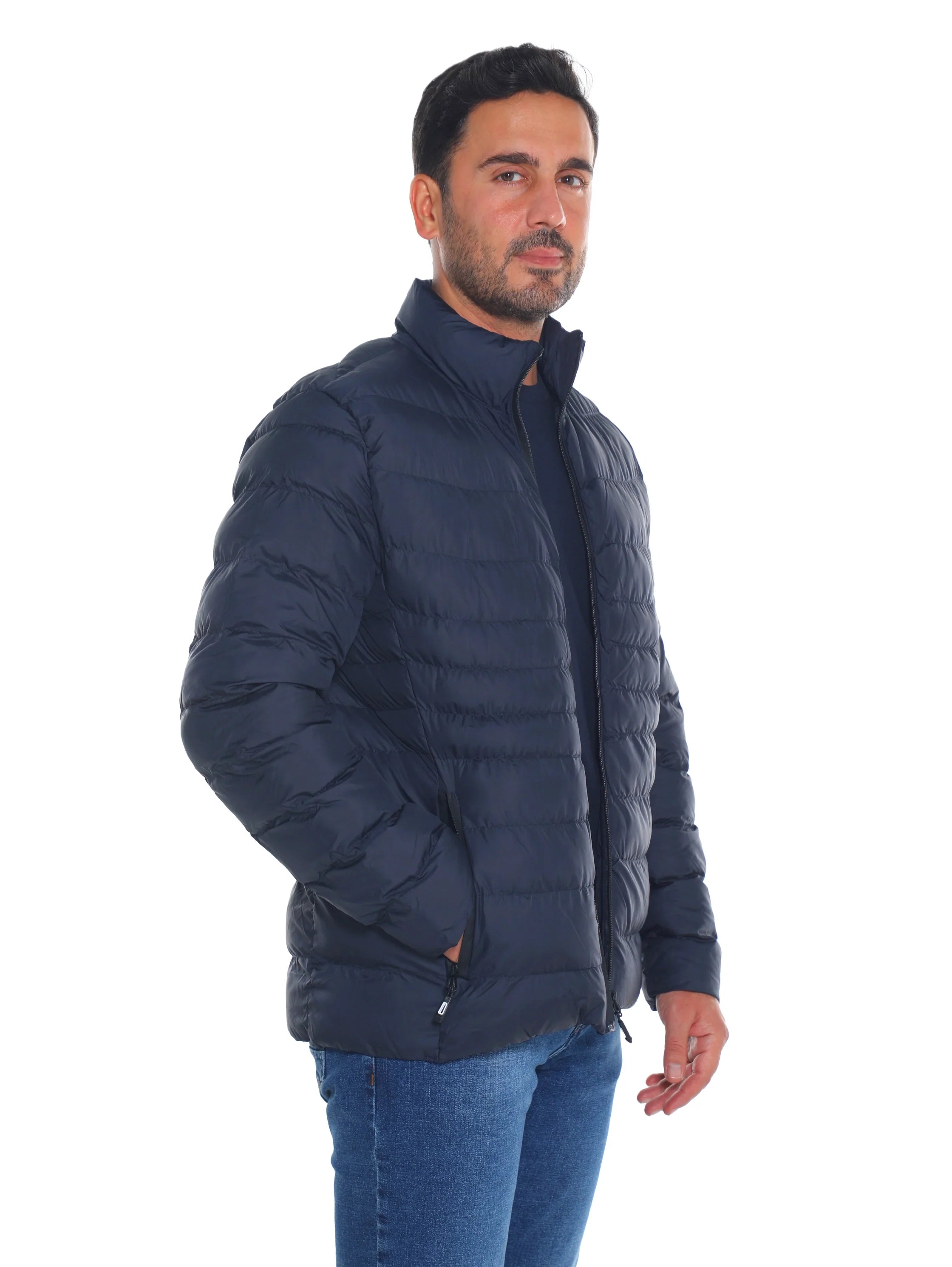 Puffer Navy Jacket With Zipper To Close