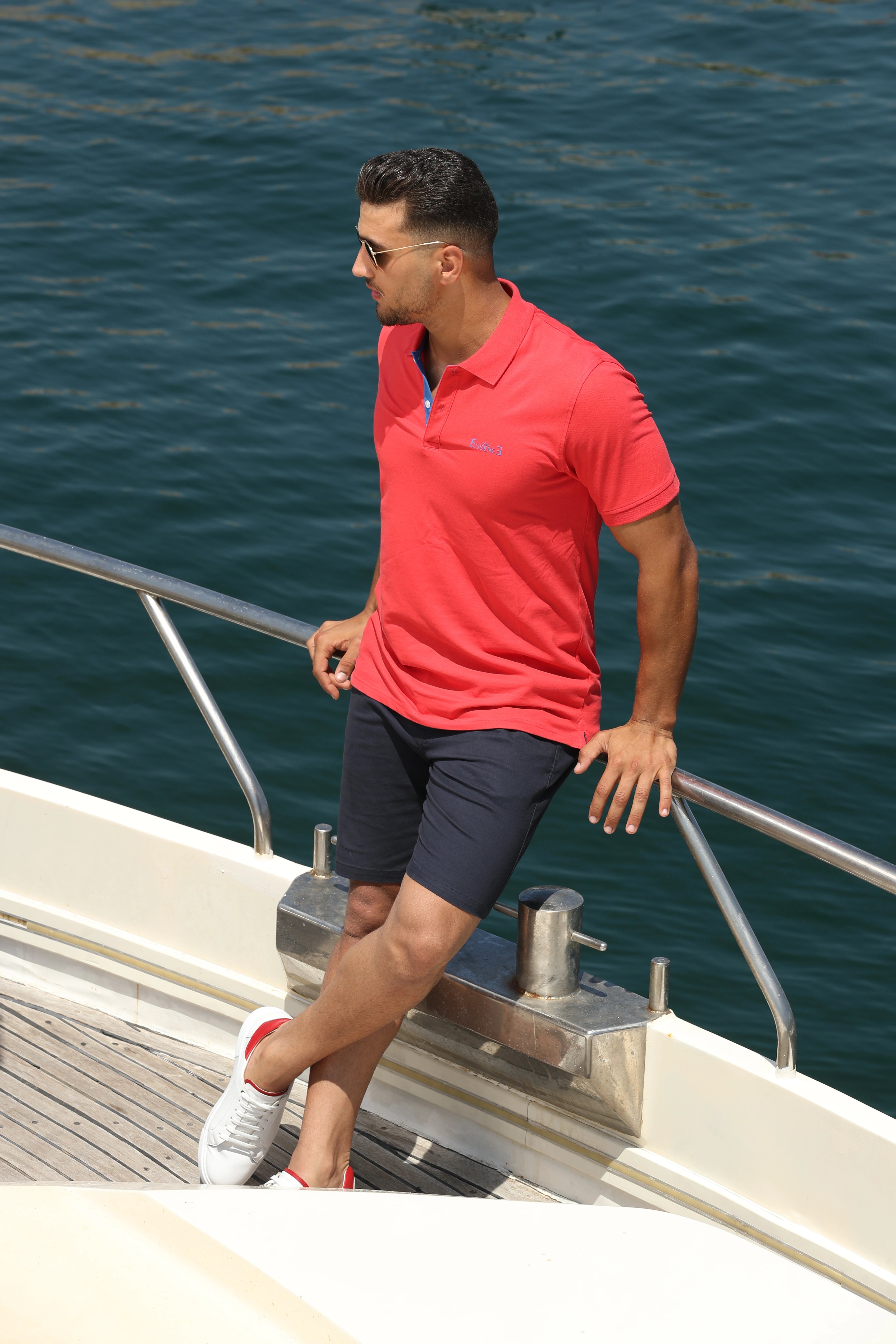 Red Polo With Blue Collar Design