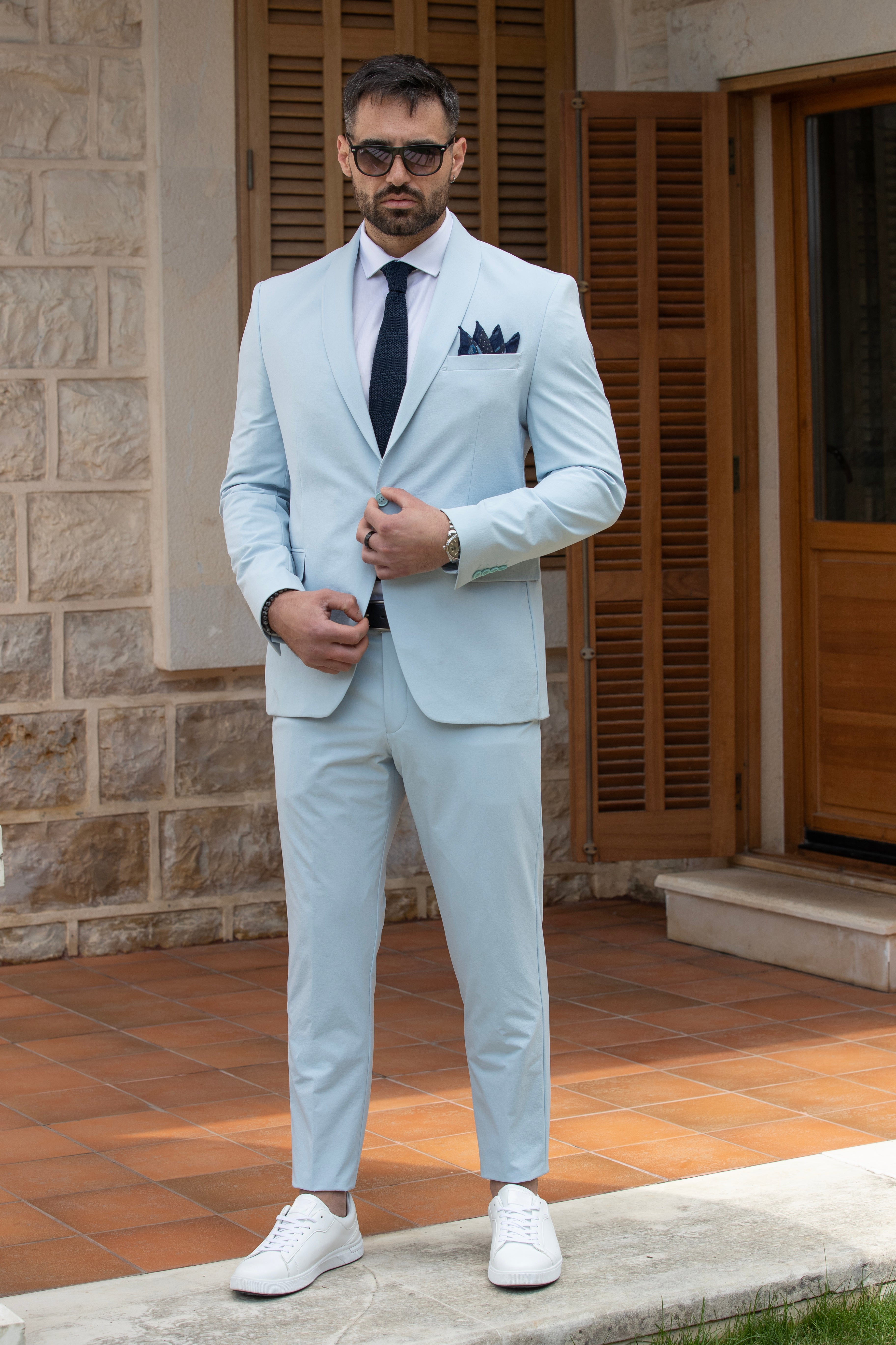 Summer Casual Light Blue Suit 2 Pieces