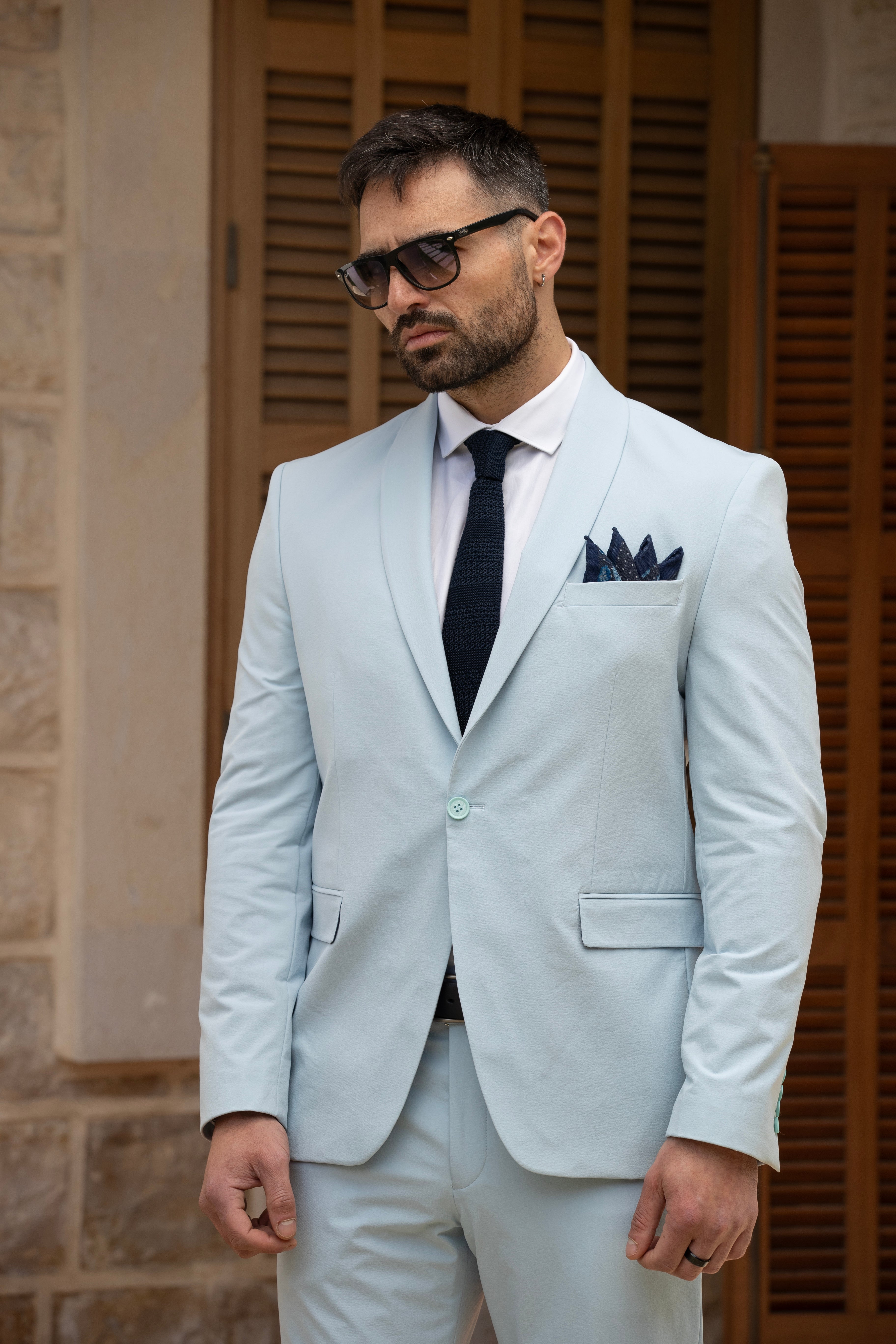 Summer Casual Light Blue Suit 2 Pieces