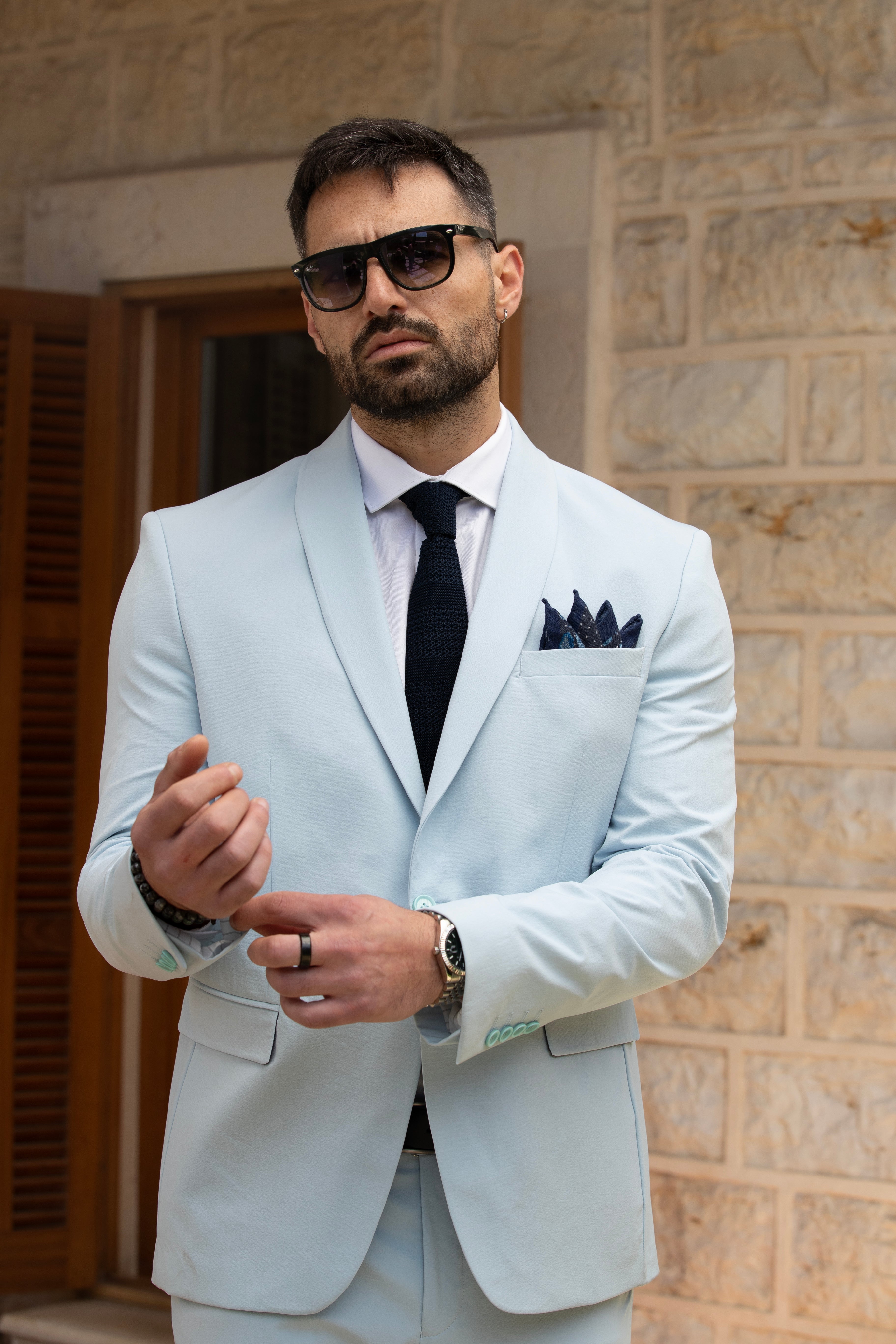 Summer Casual Light Blue Suit 2 Pieces