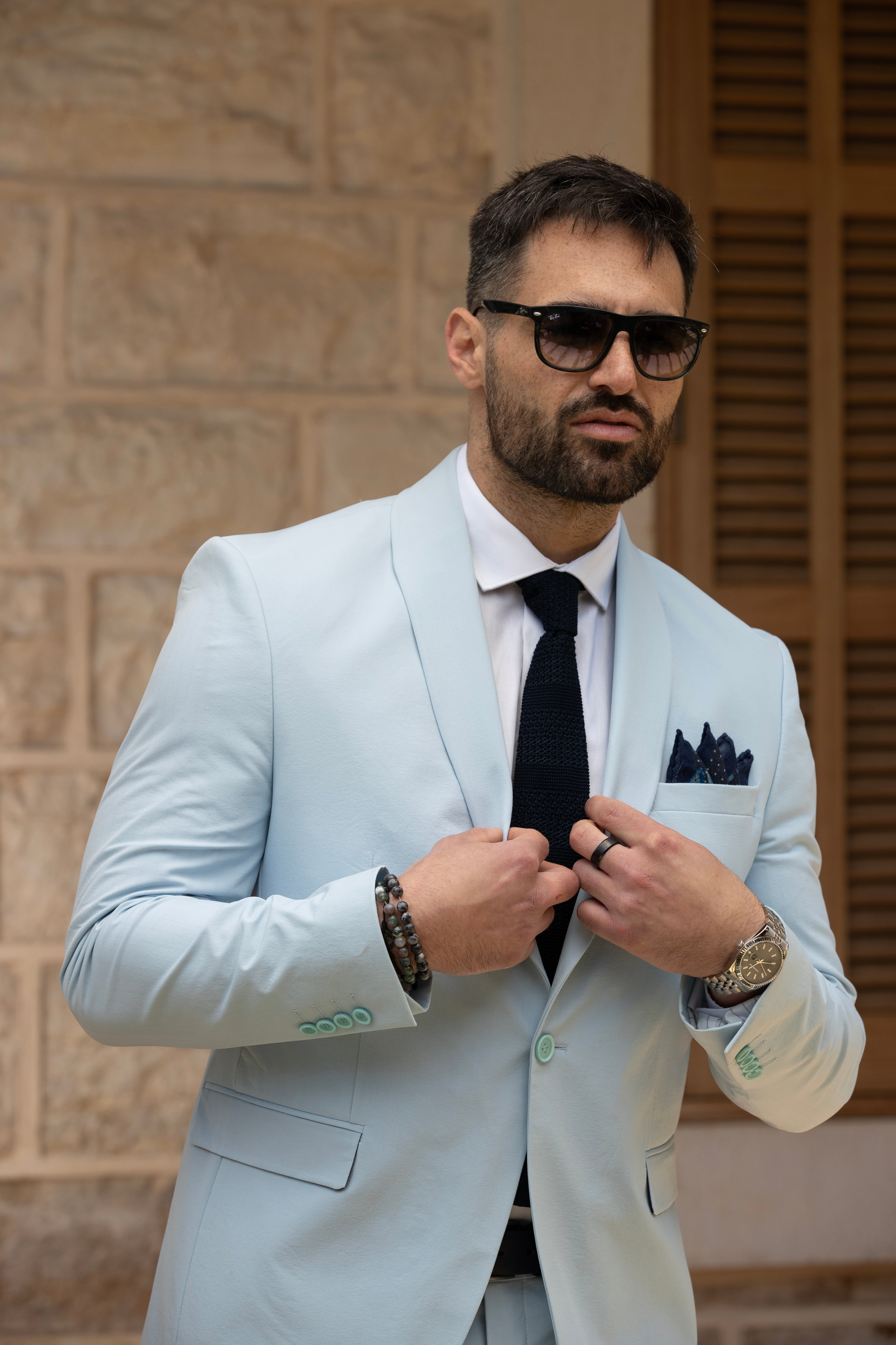 Summer Casual Light Blue Suit 2 Pieces