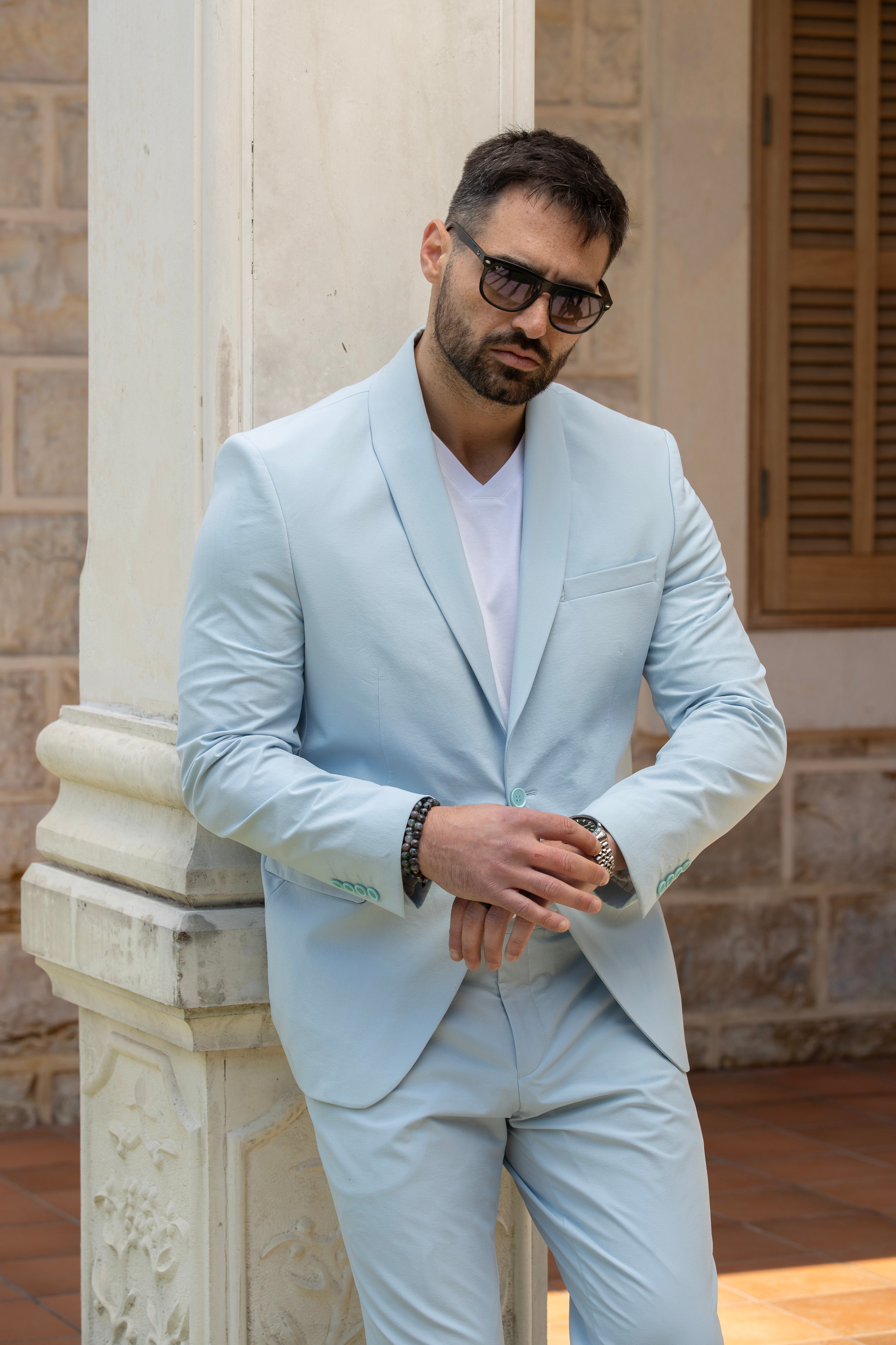 Summer Casual Light Blue Suit 2 Pieces