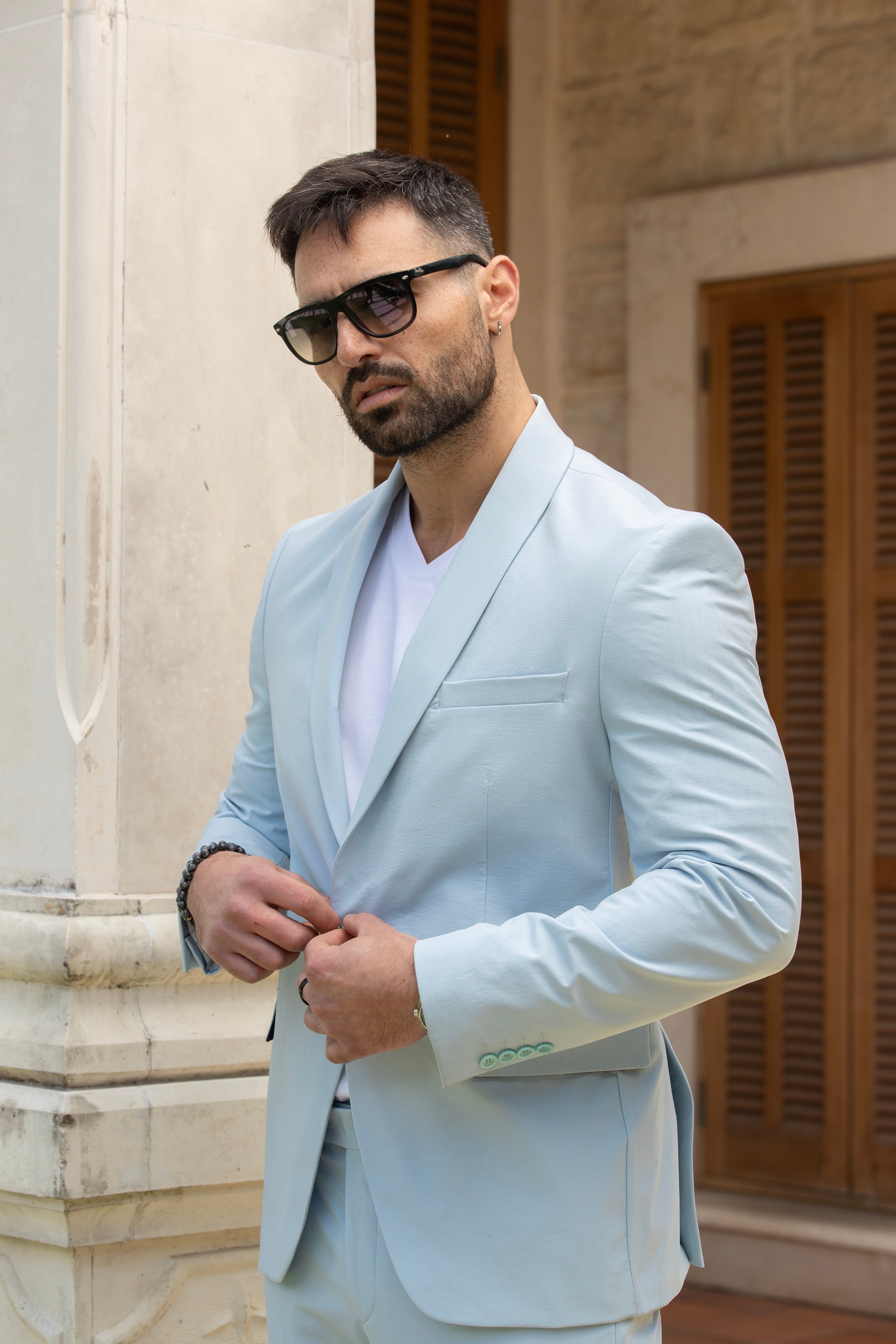 Summer Casual Light Blue Suit 2 Pieces