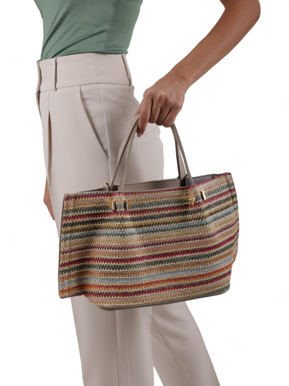 Stripe Bamboo Colorful Hand Bag