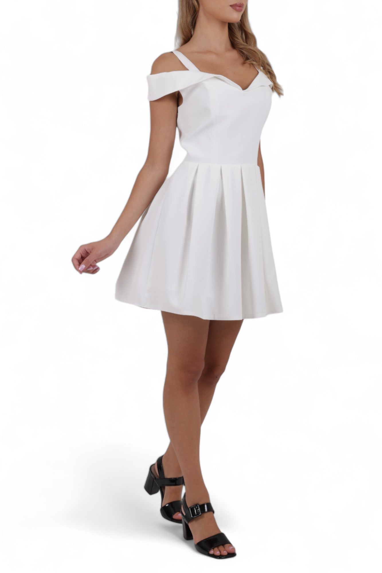 OffWhite Short Dress With OffShoulder design