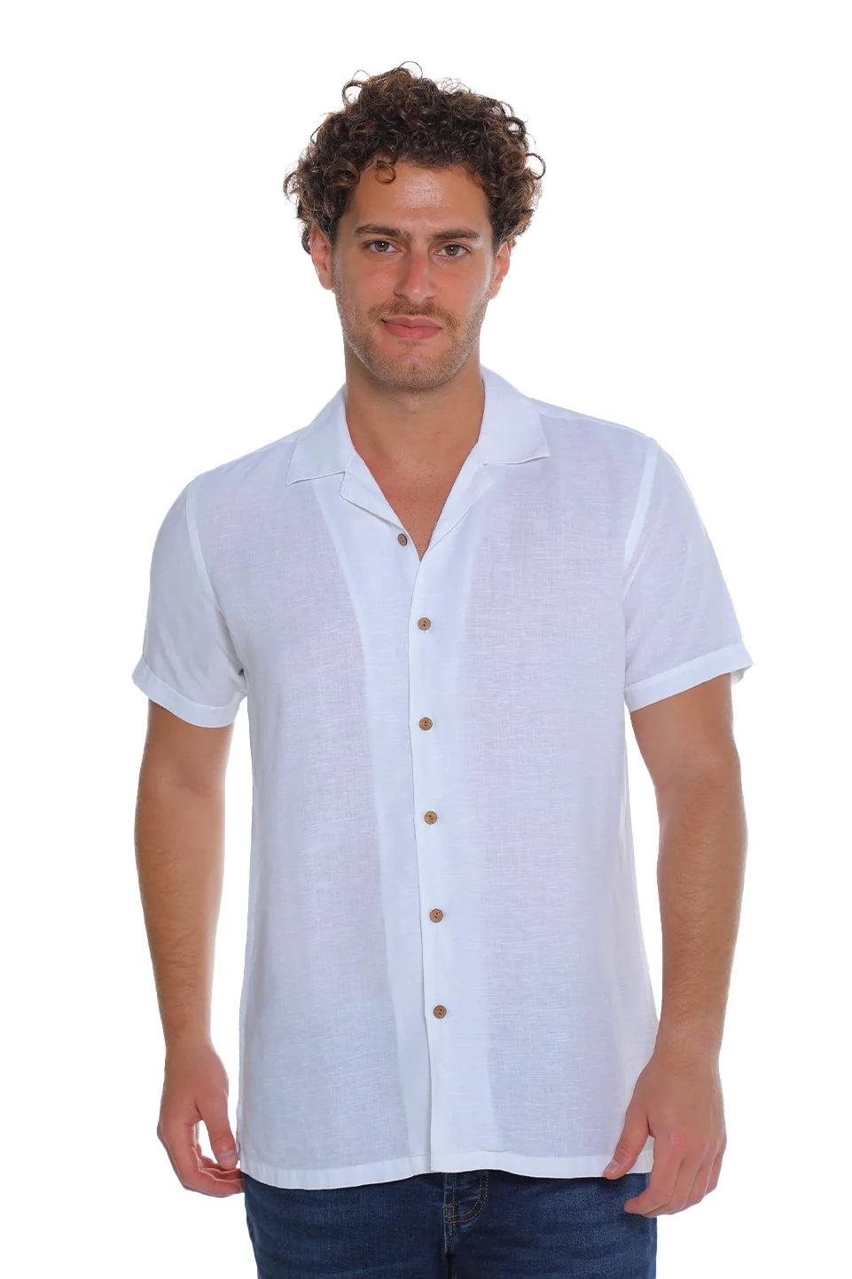 White Linen Shirt With Cuban Collar