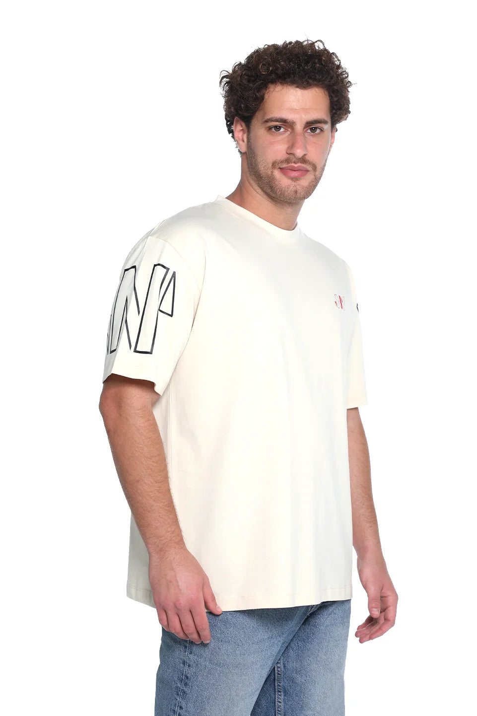Oversized Beige T-Shirt With Shoulder Design