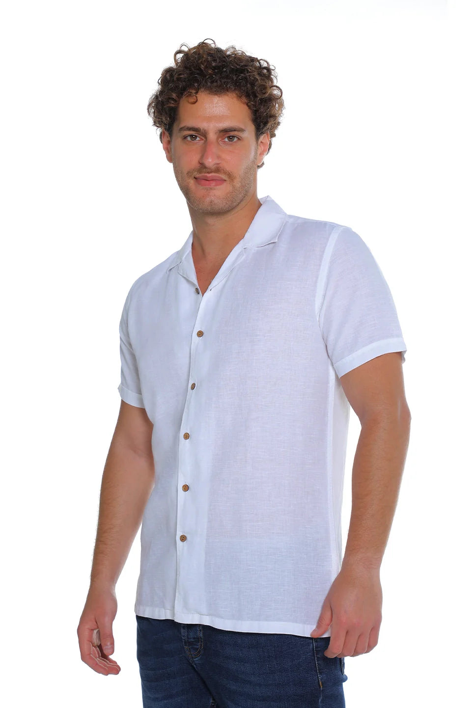 White Linen Shirt With Cuban Collar