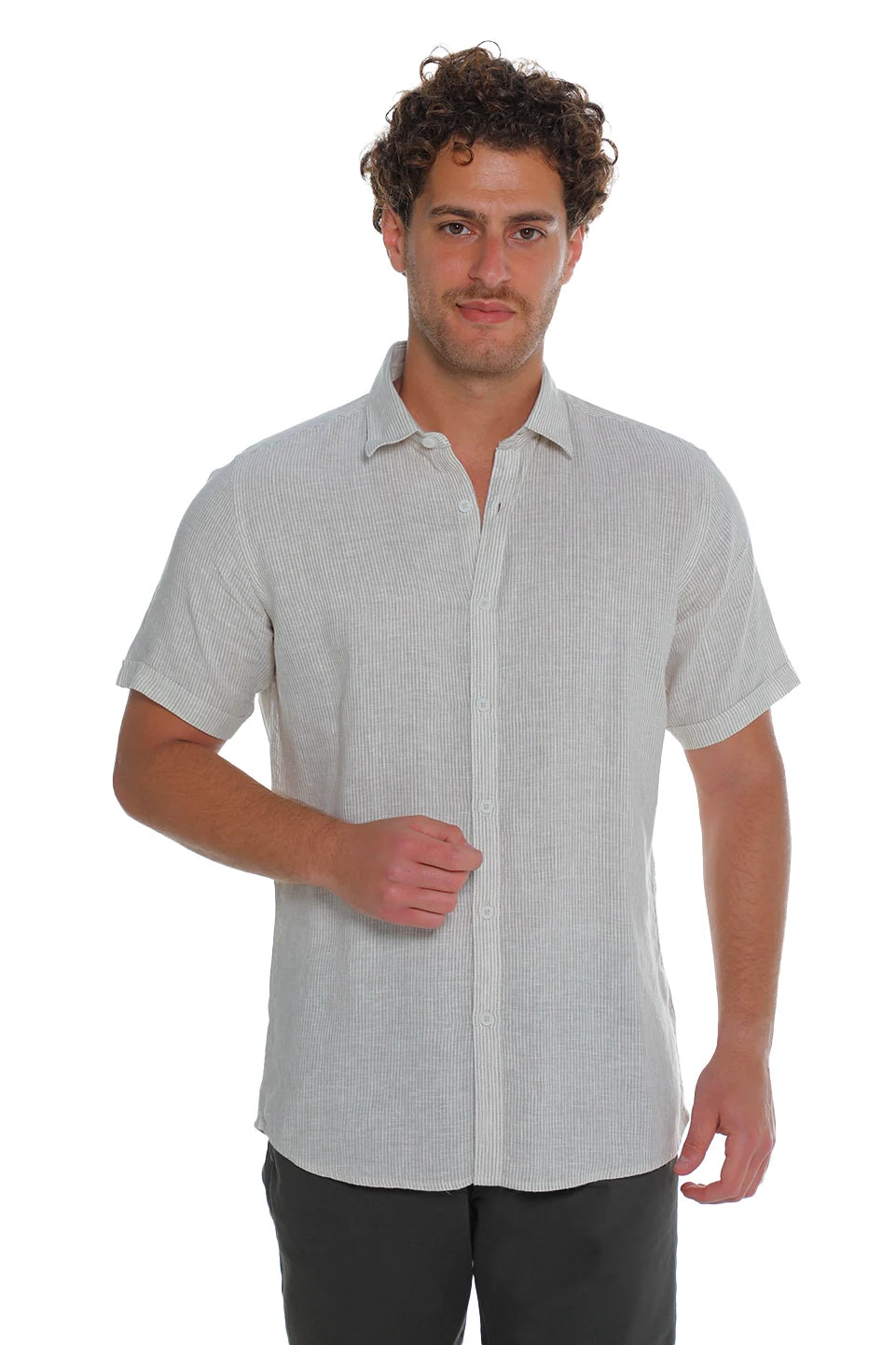 Short Sleeved Cement Linen Shirt
