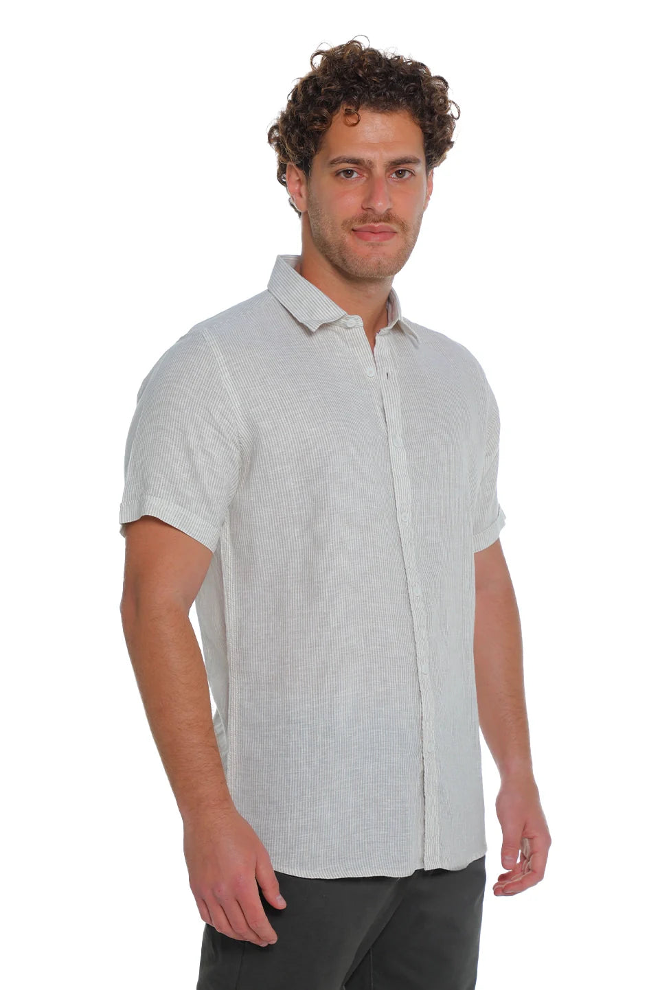 Short Sleeved Cement Linen Shirt